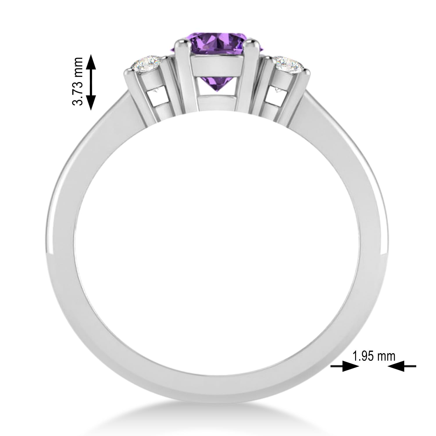 Round Amethyst & Diamond Three-Stone Engagement Ring 14k White Gold (0.89ct)