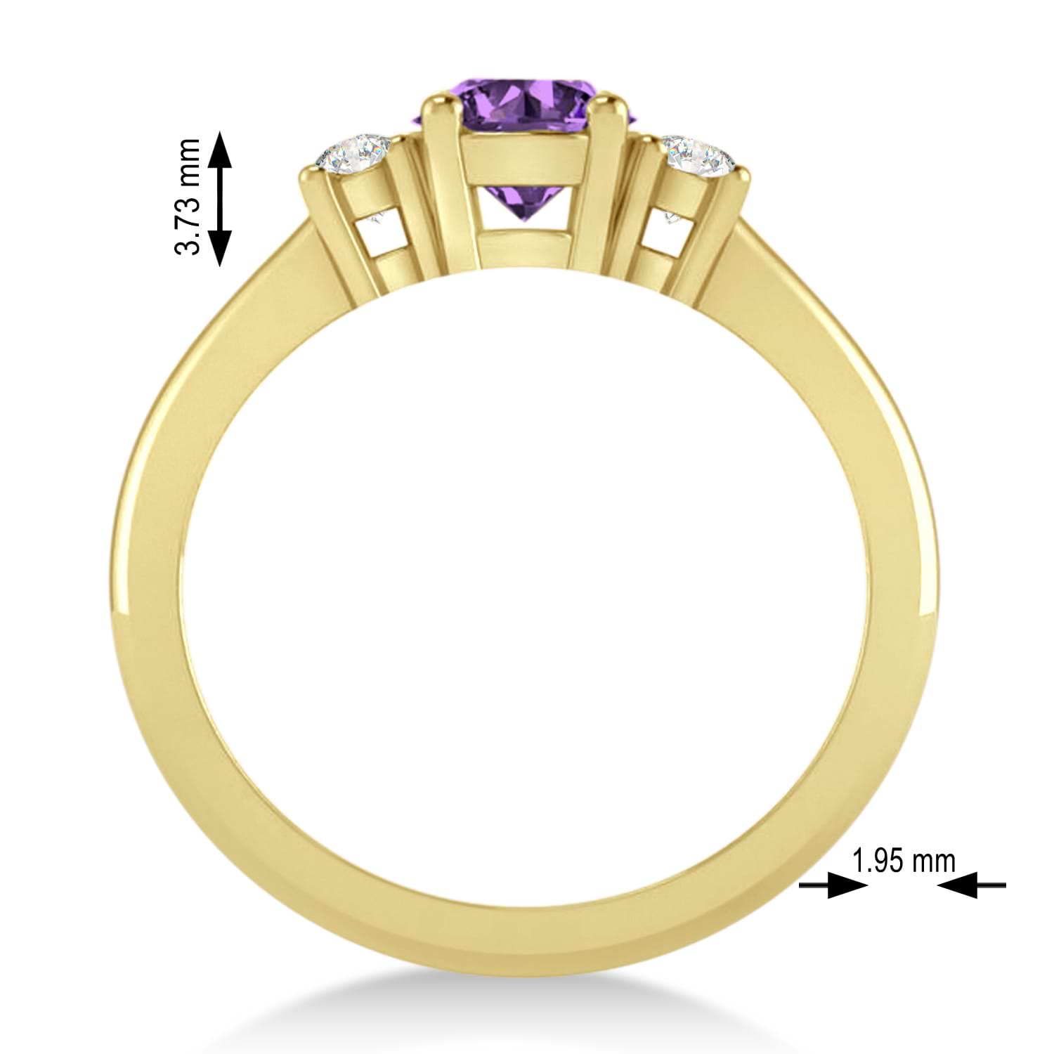 Round Amethyst & Diamond Three-Stone Engagement Ring 14k Yellow Gold (0.89ct)