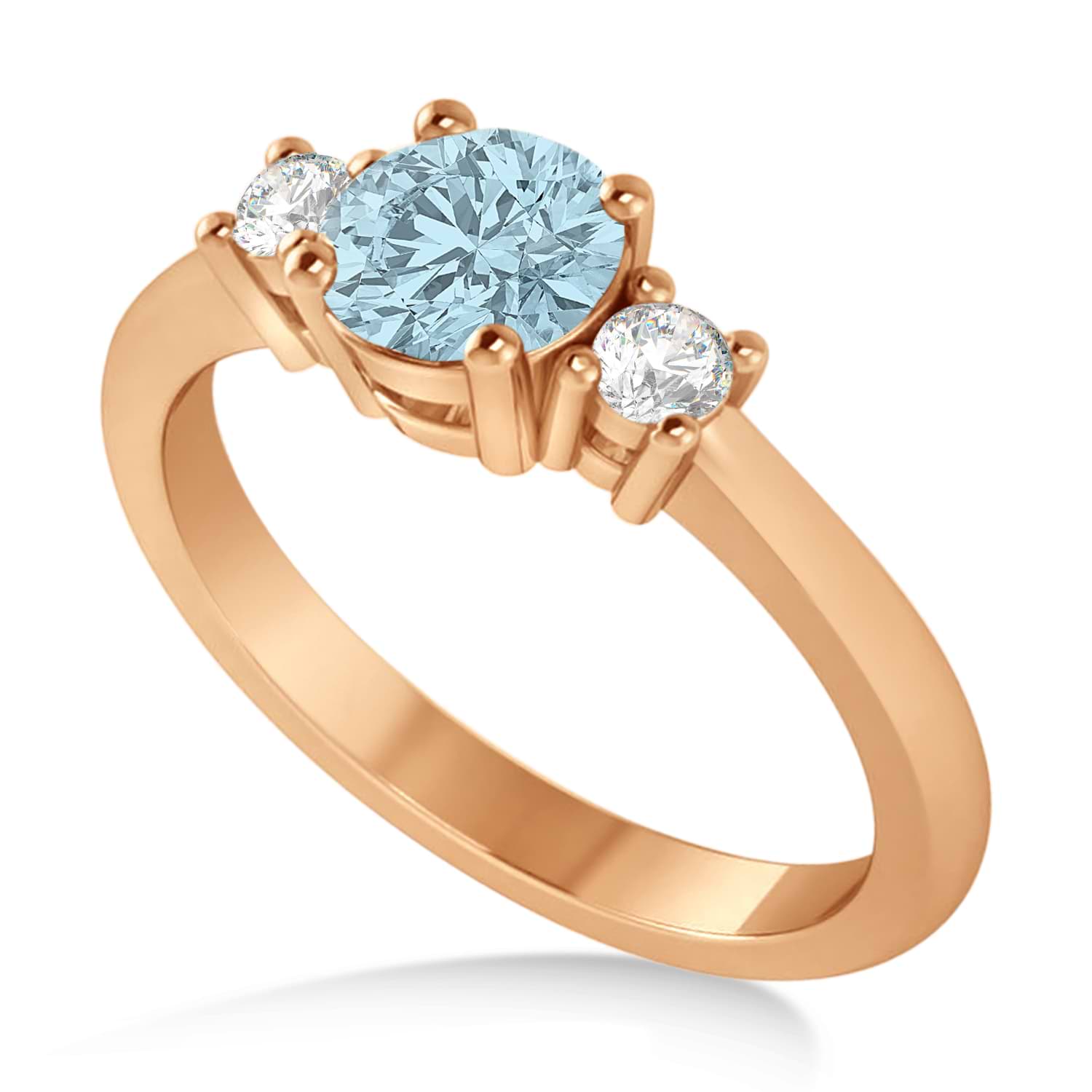 Round Aquamarine & Diamond Three-Stone Engagement Ring 14k Rose Gold (0.89ct)