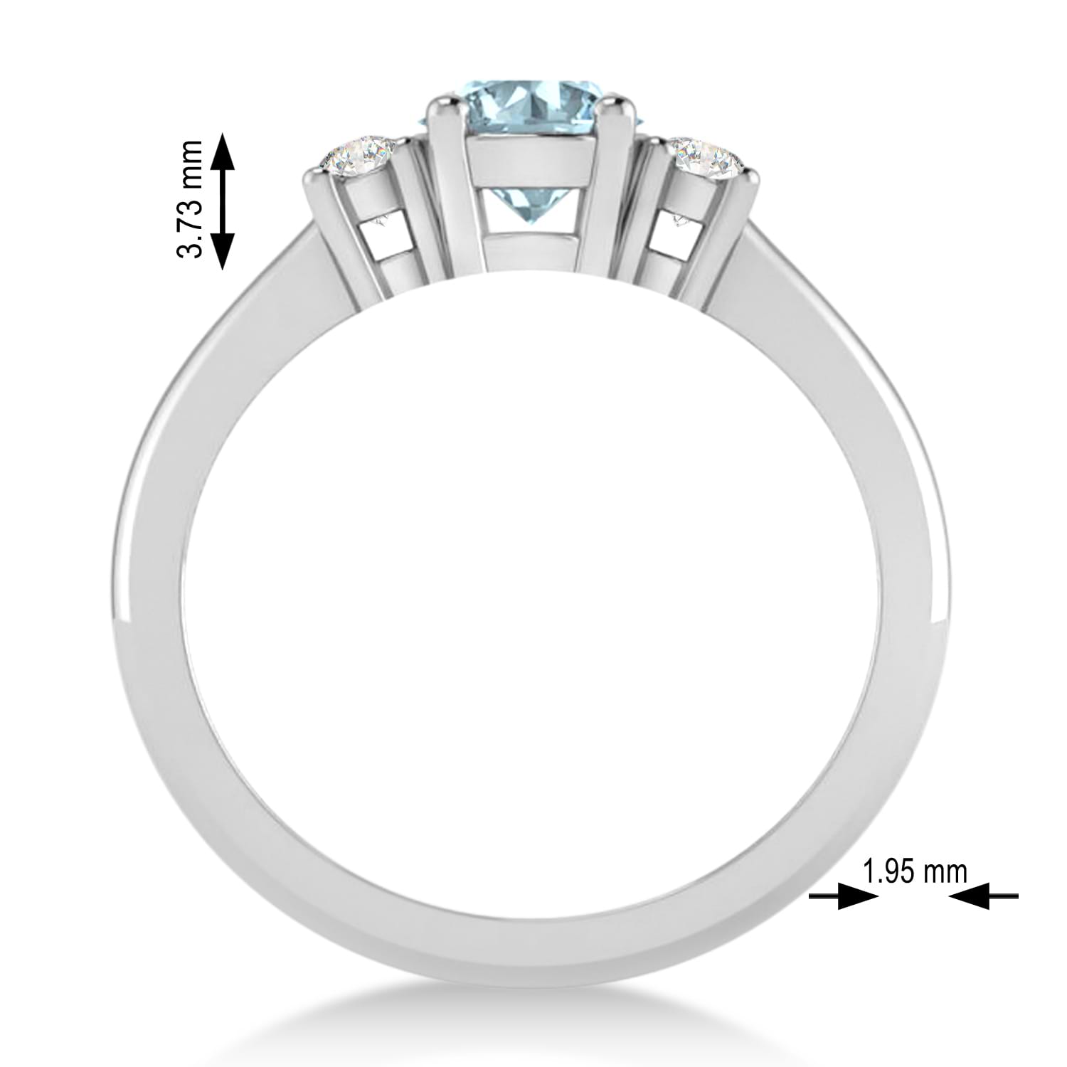Round Aquamarine & Diamond Three-Stone Engagement Ring 14k White Gold (0.89ct)