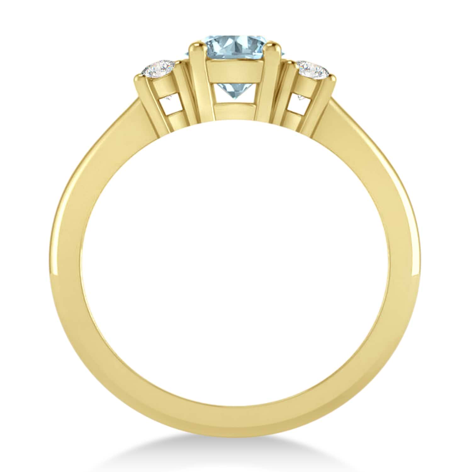 Round Aquamarine & Diamond Three-Stone Engagement Ring 14k Yellow Gold (0.89ct)