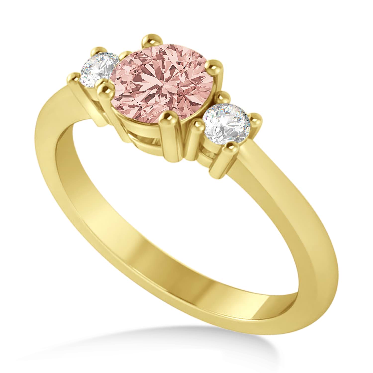 Round Morganite & Diamond Three-Stone Engagement Ring 14k Yellow Gold (0.89ct)