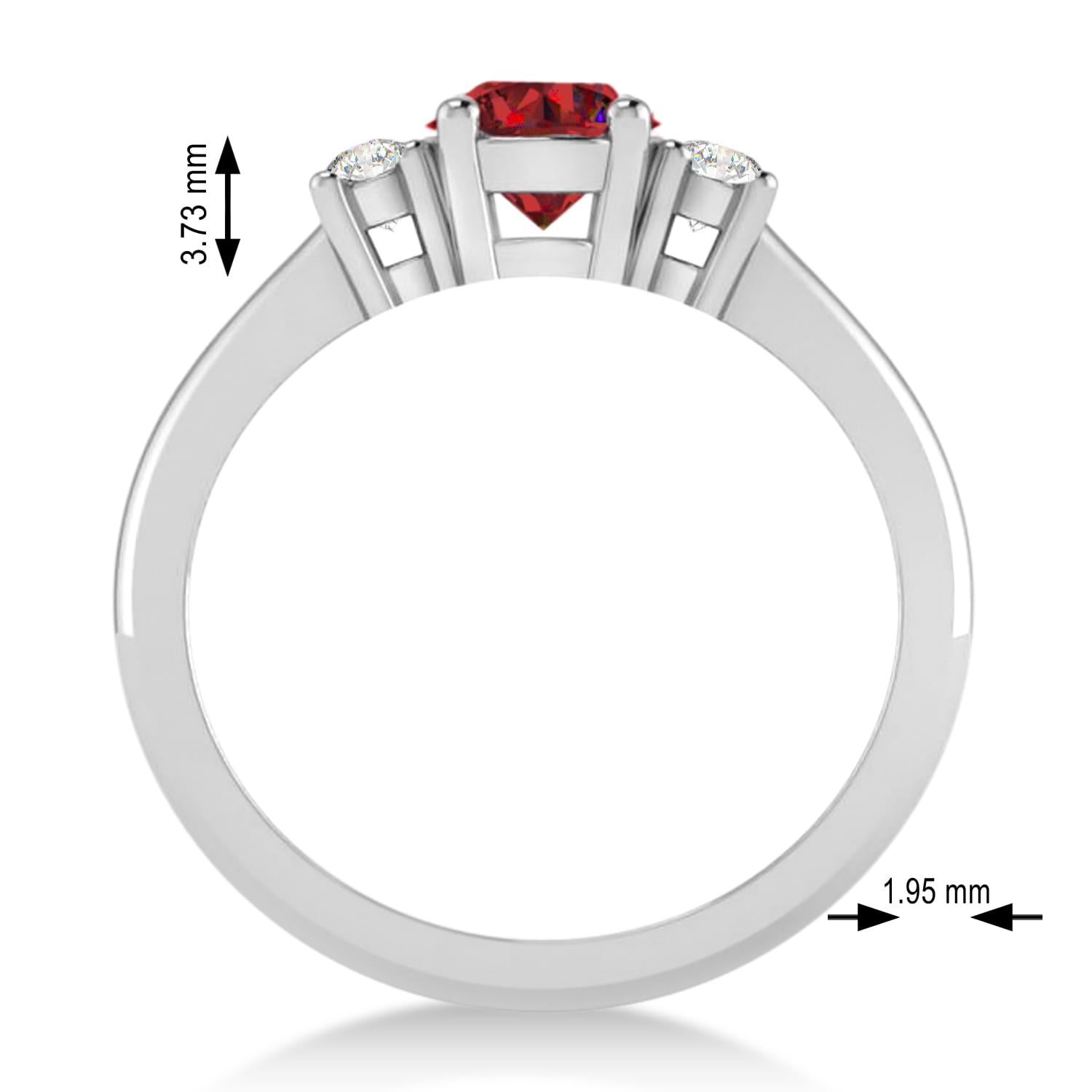 Round Ruby & Diamond Three-Stone Engagement Ring 14k White Gold (0.89ct)