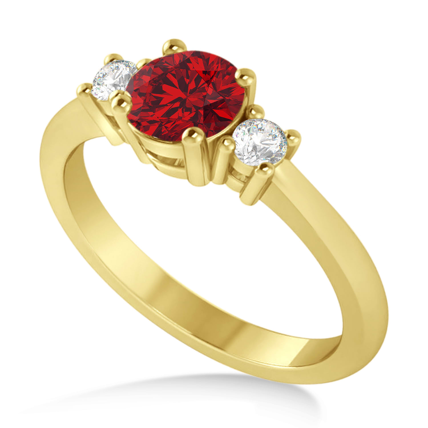 Round Ruby & Diamond Three-Stone Engagement Ring 14k Yellow Gold (0.89ct)