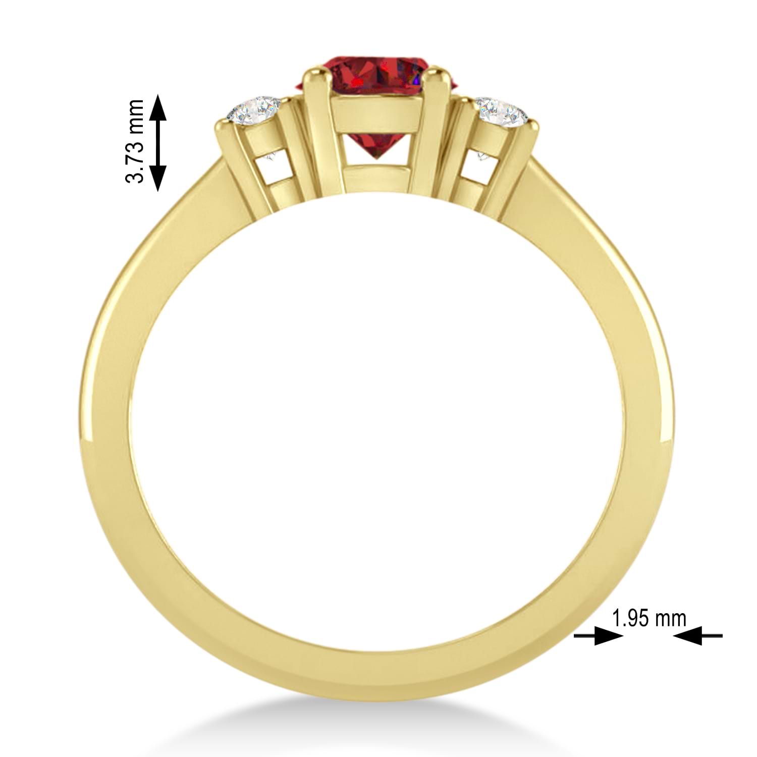 Round Ruby & Diamond Three-Stone Engagement Ring 14k Yellow Gold (0.89ct)
