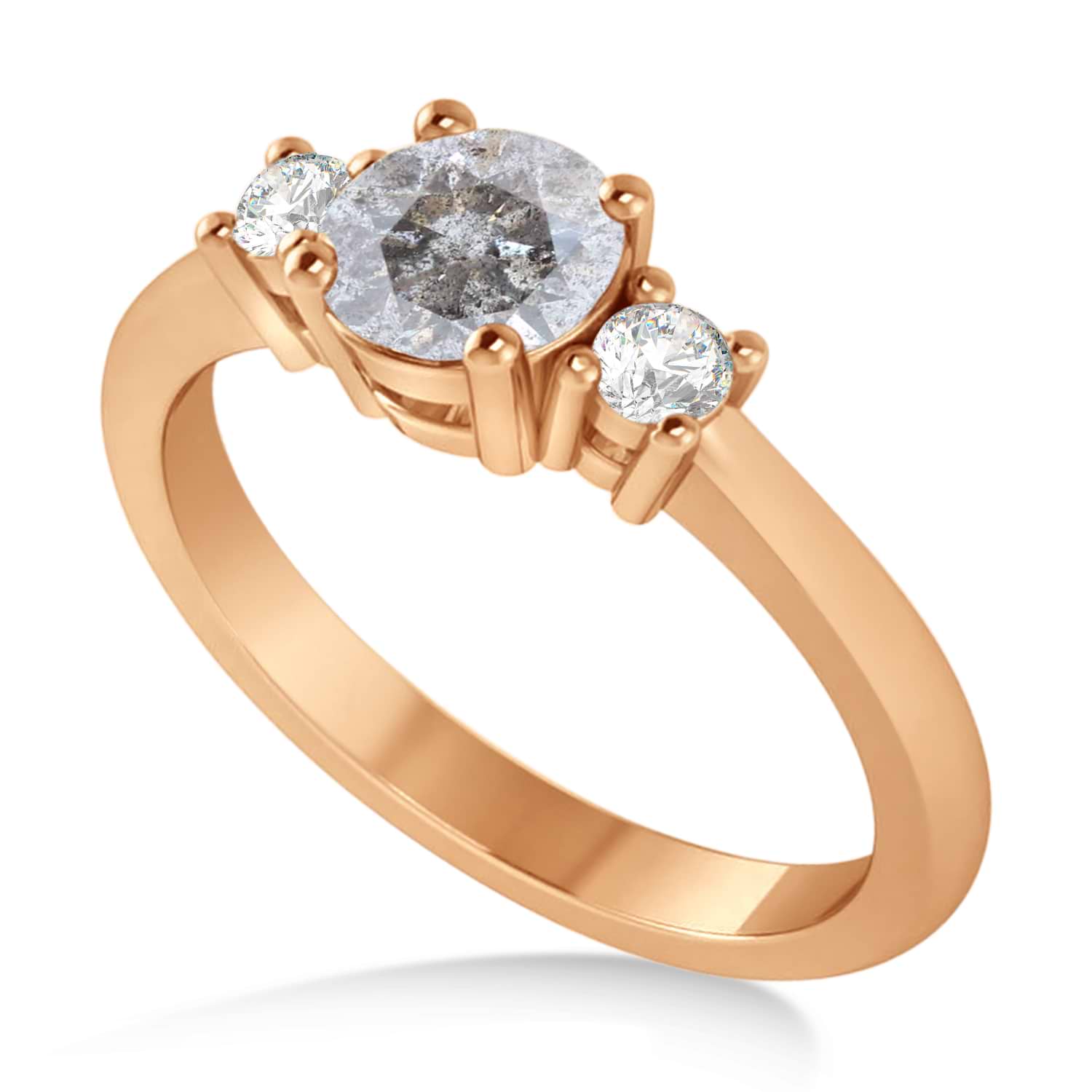 Round Salt & Pepper & White Diamond Three-Stone Engagement Ring 14k Rose Gold (0.89ct)