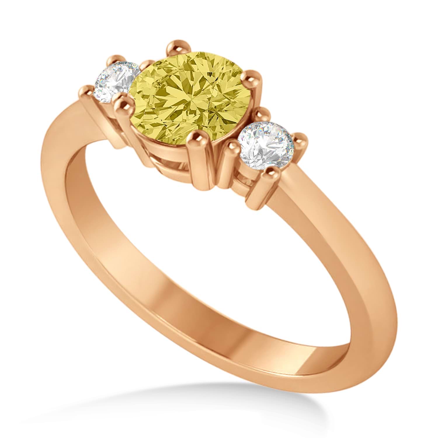 Round Yellow & White Diamond Three-Stone Engagement Ring 14k Rose Gold (0.89ct)