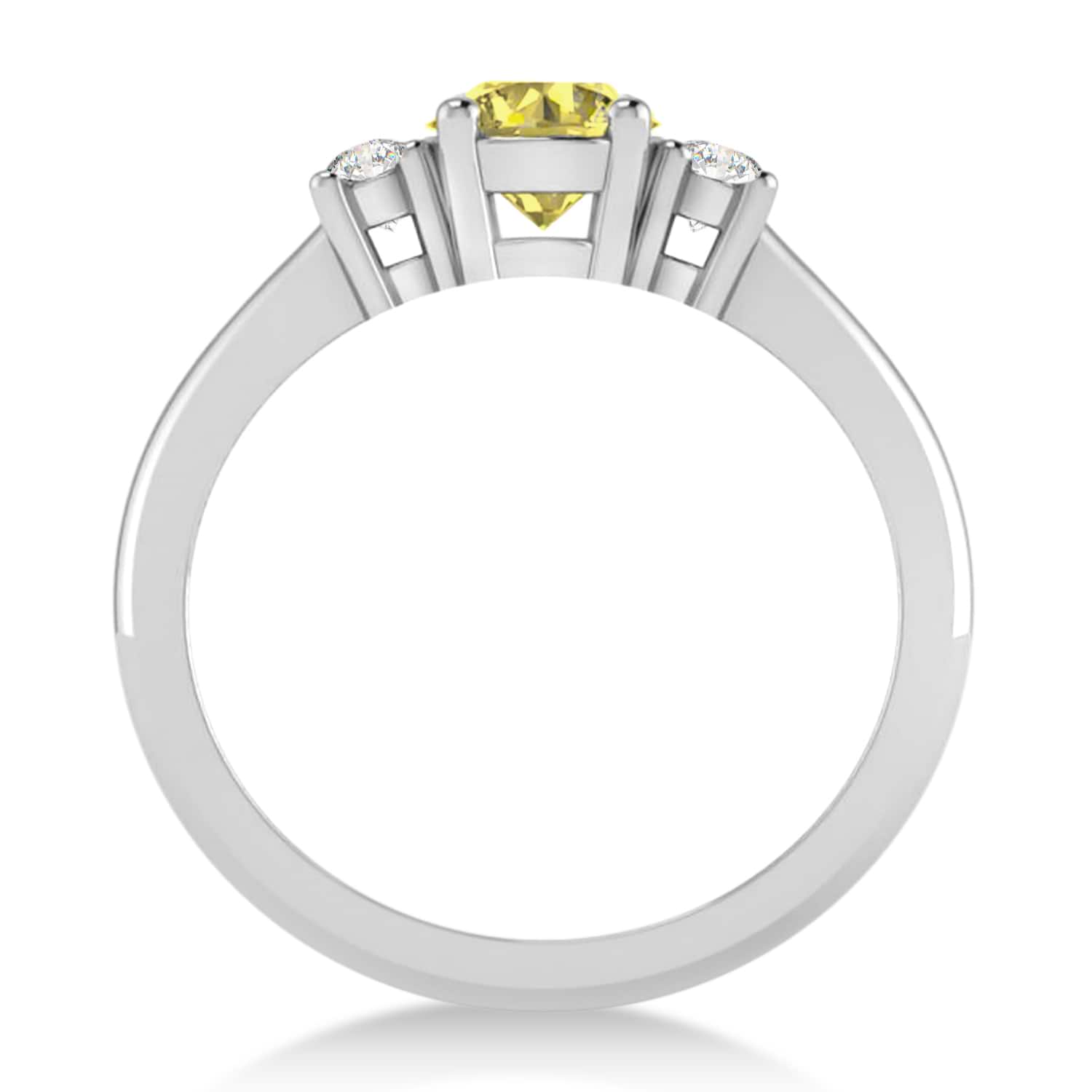 Round Yellow & White Diamond Three-Stone Engagement Ring 14k White Gold (0.89ct)