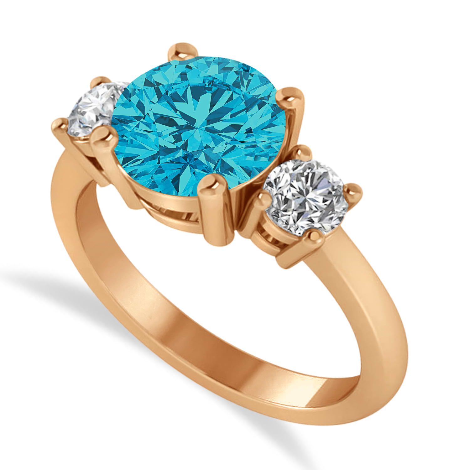 Round 3-Stone Blue & White Diamond Engagement Ring 14k Rose Gold (2.50ct)