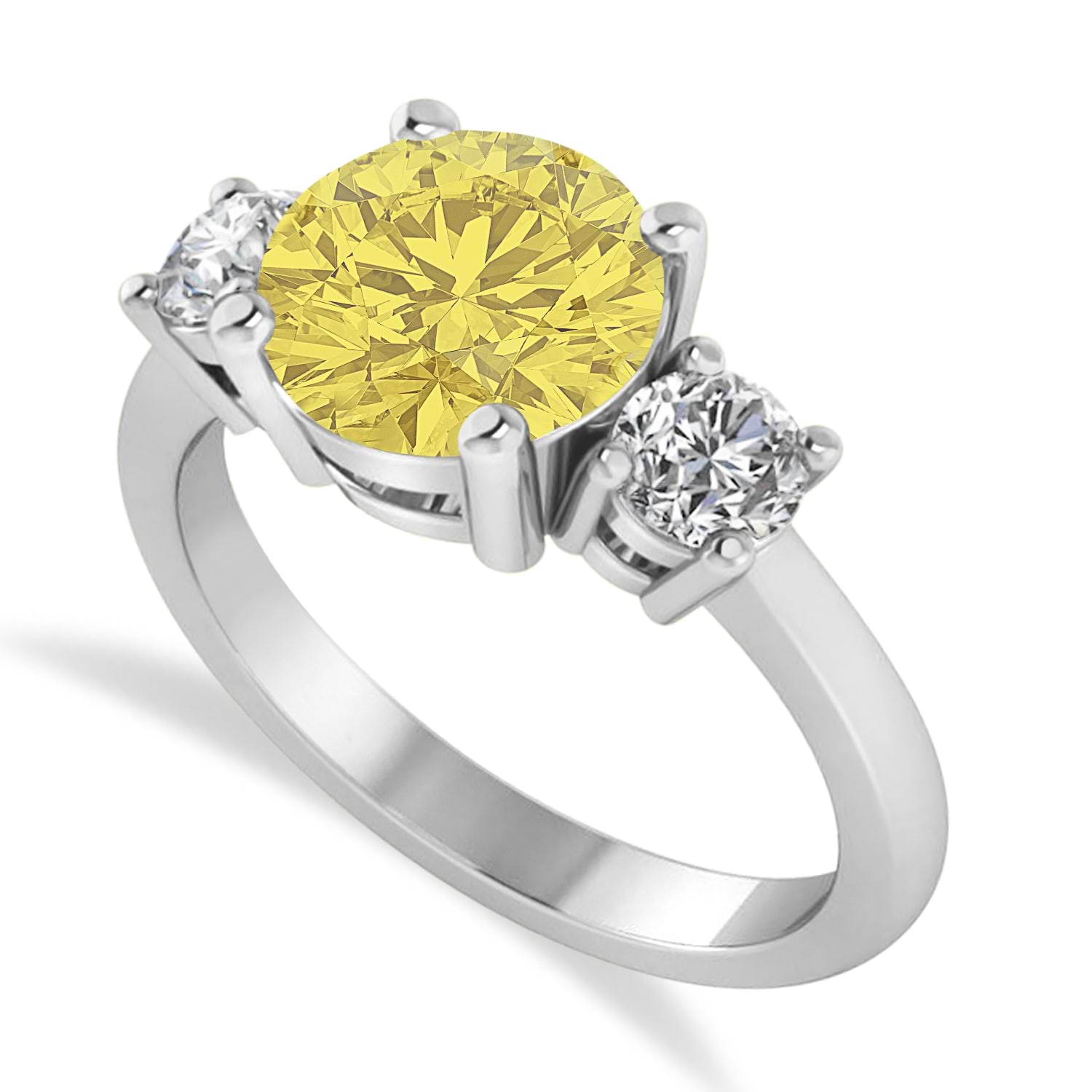 Round 3-Stone Yellow & White Diamond Engagement Ring 14k White Gold (2.50ct)