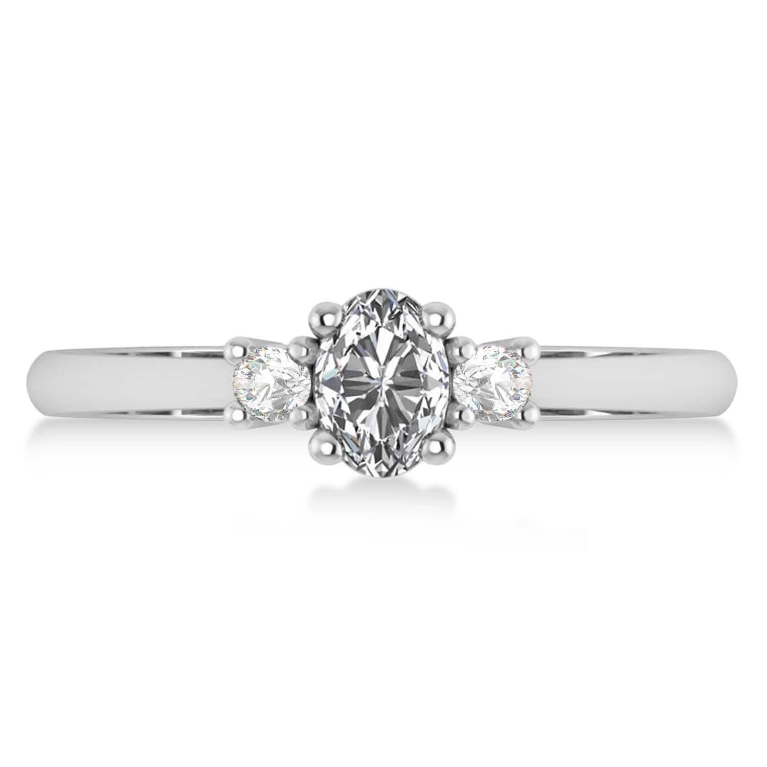 Small Oval Diamond Three-Stone Engagement Ring 14k White Gold (0.60ct)