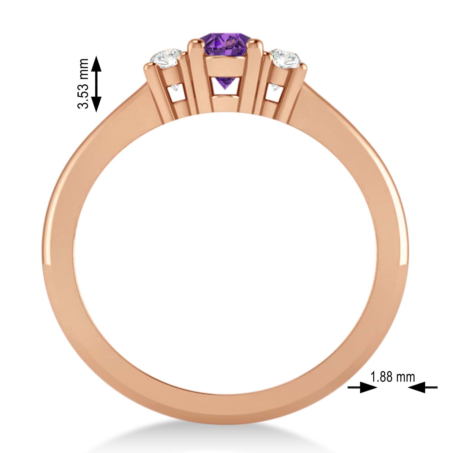 Small Oval Amethyst & Diamond Three-Stone Engagement Ring 14k Rose Gold (0.60ct)