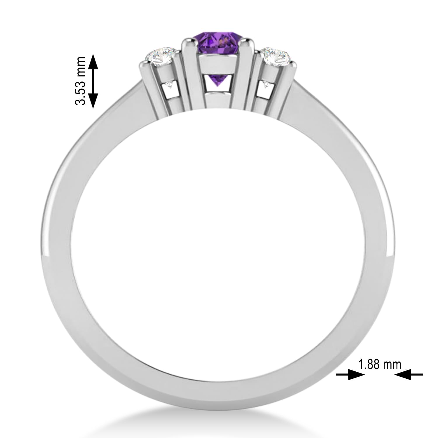 Small Oval Amethyst & Diamond Three-Stone Engagement Ring 14k White Gold (0.60ct)