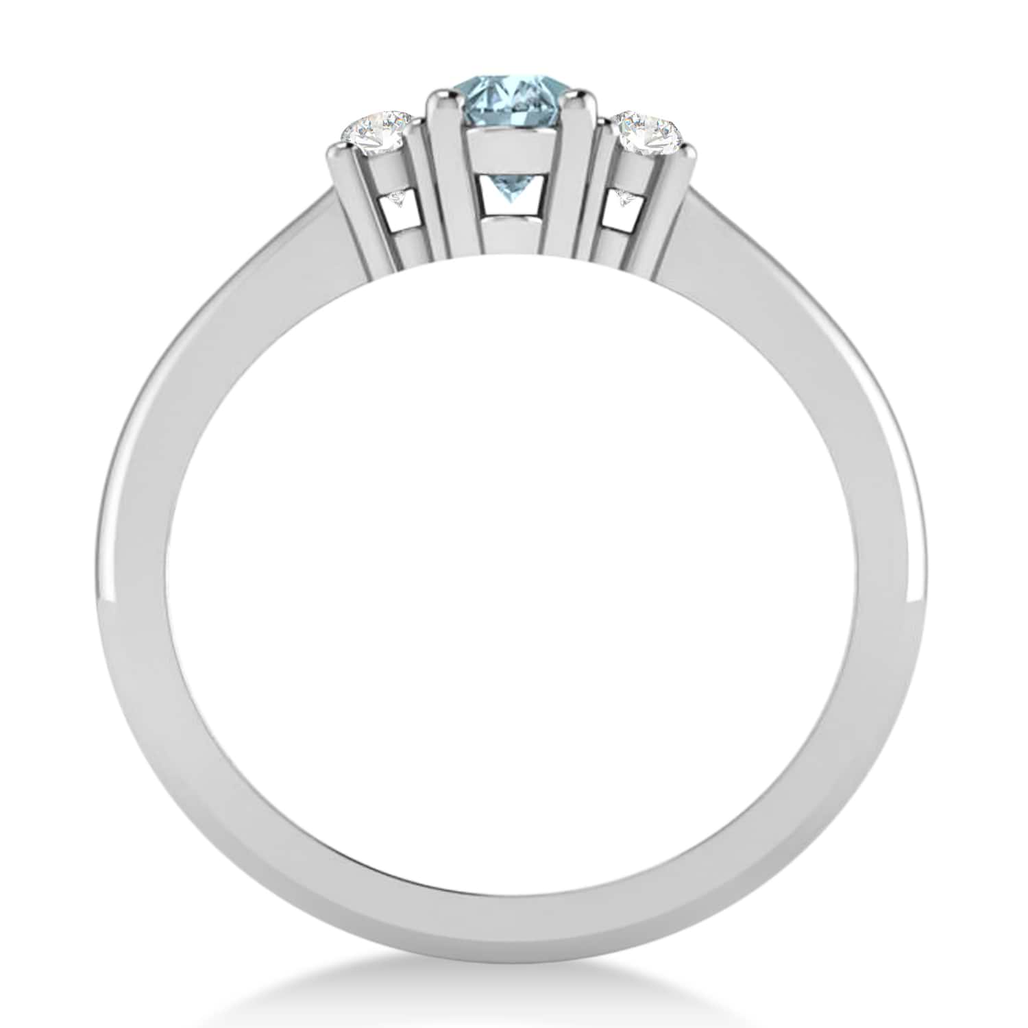 Small Oval Aquamarine & Diamond Three-Stone Engagement Ring 14k White Gold (0.60ct)