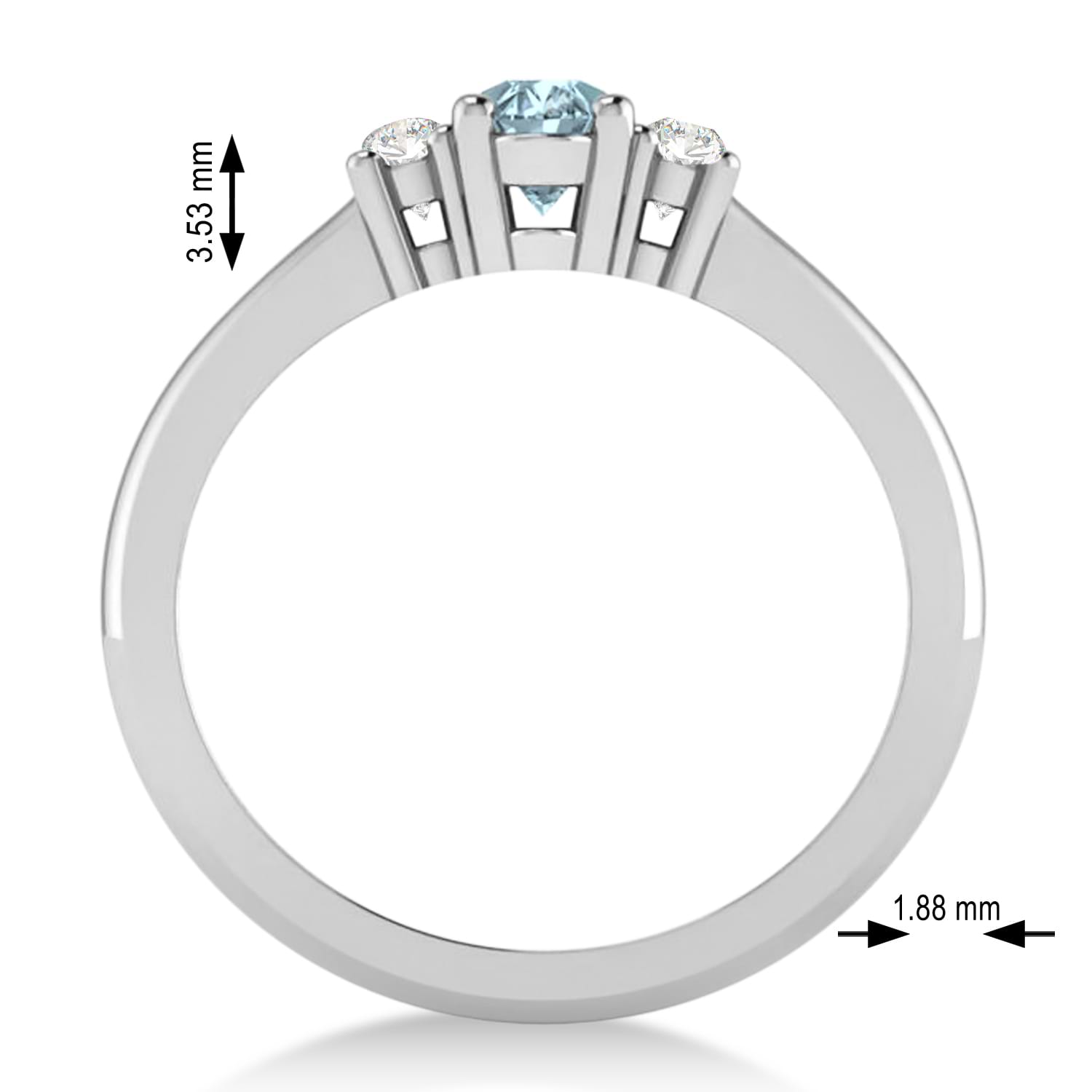 Small Oval Aquamarine & Diamond Three-Stone Engagement Ring 14k White Gold (0.60ct)