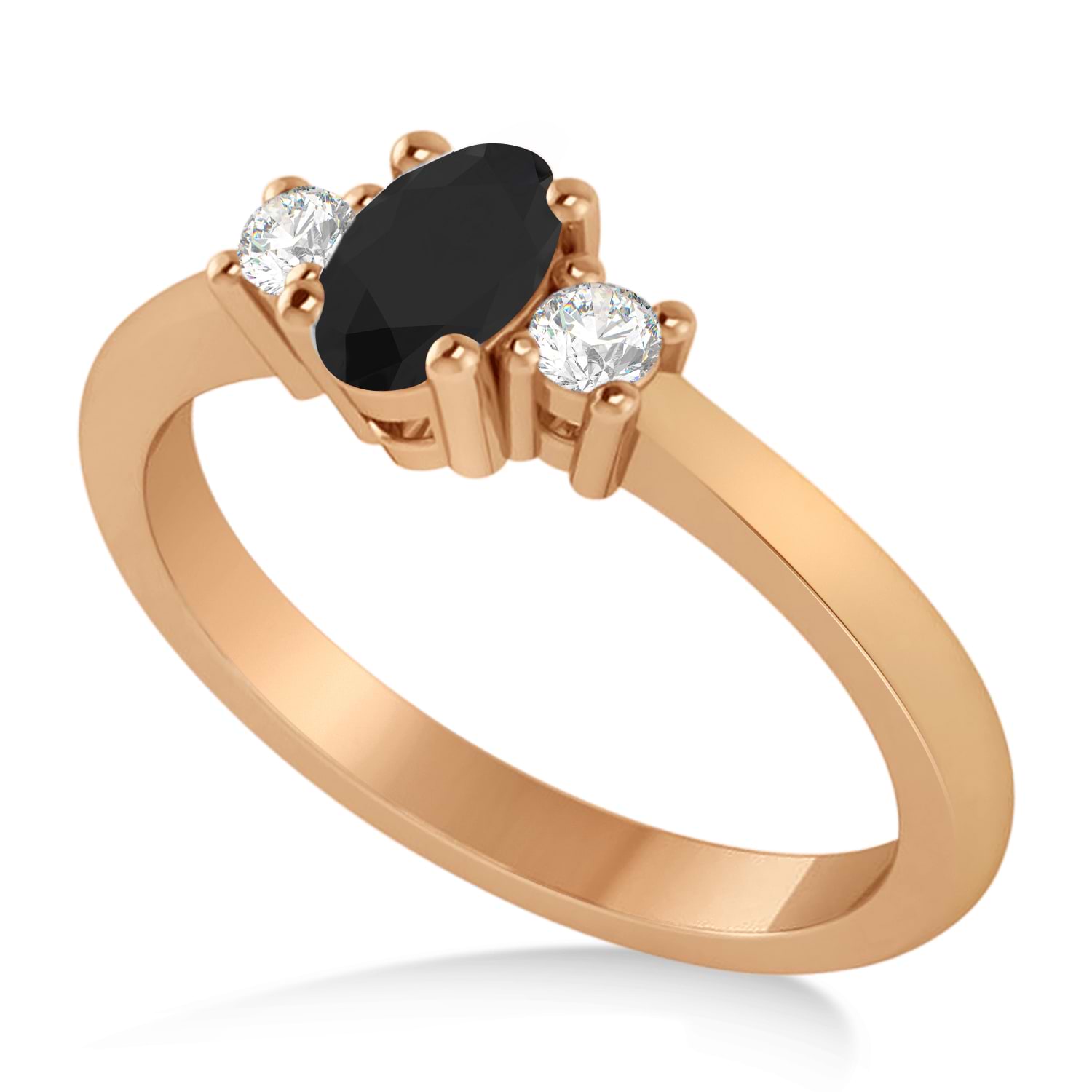 Small Oval Black & White Diamond Three-Stone Engagement Ring 14k Rose Gold (0.60ct)
