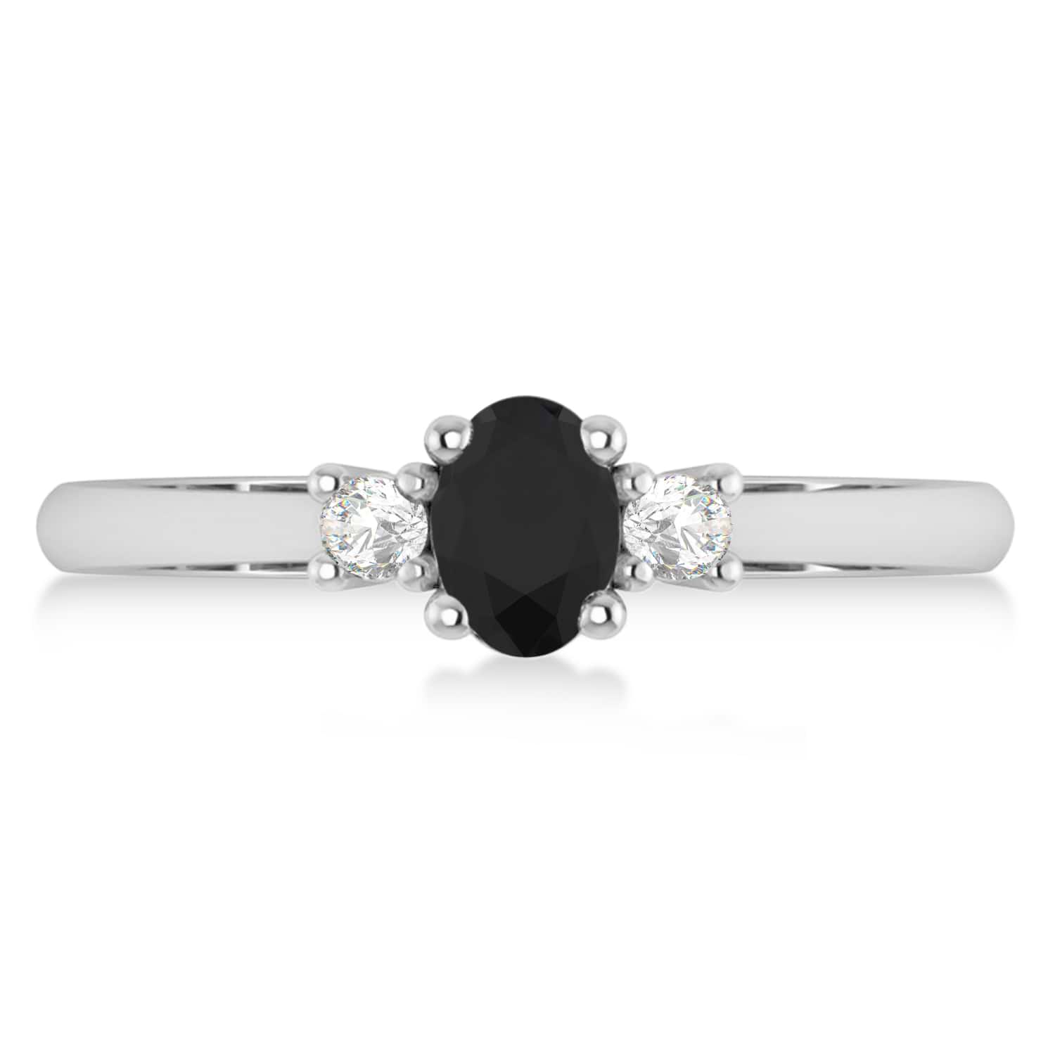 Small Oval Black & White Diamond Three-Stone Engagement Ring 14k White Gold (0.60ct)