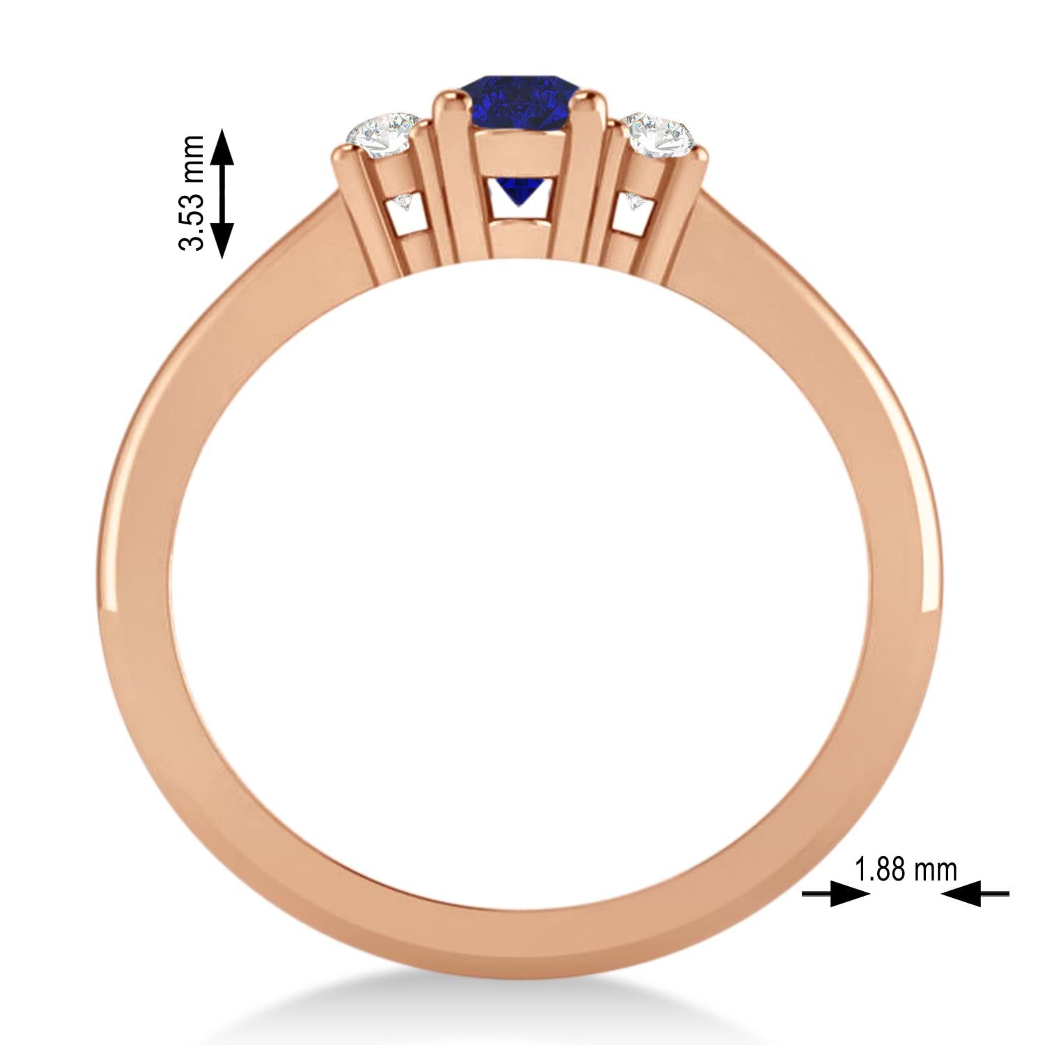 Small Oval Blue Sapphire & Diamond Three-Stone Engagement Ring 14k Rose Gold (0.60ct)