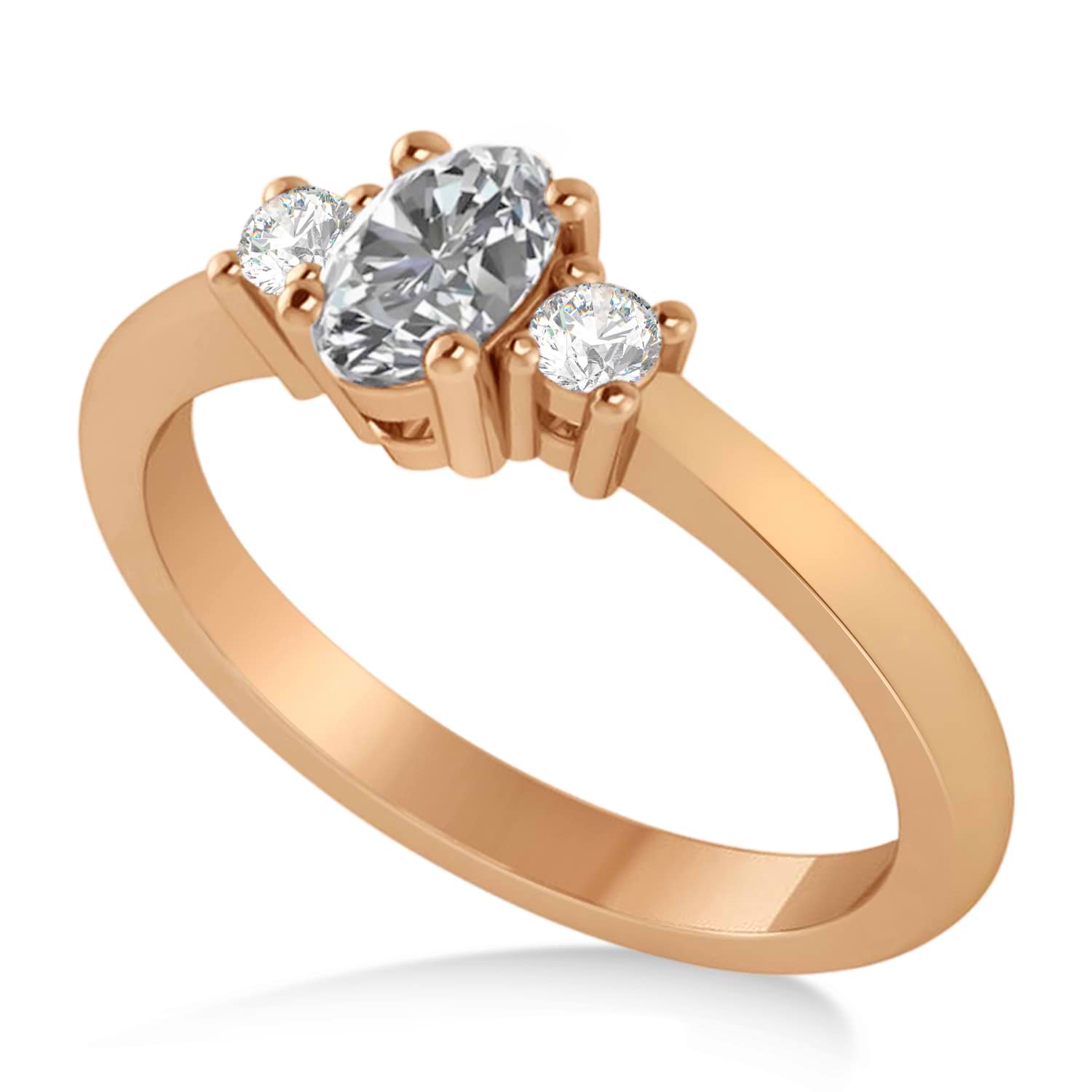 Small Oval Lab Grown Diamond Three-Stone Engagement Ring 14k Rose Gold (0.60ct)