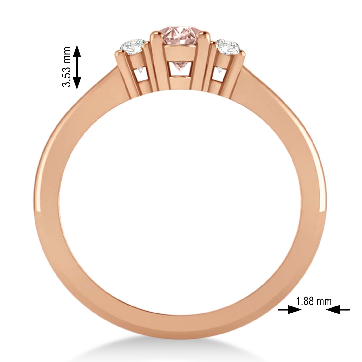 Small Oval Morganite & Diamond Three-Stone Engagement Ring 14k Rose Gold (0.60ct)