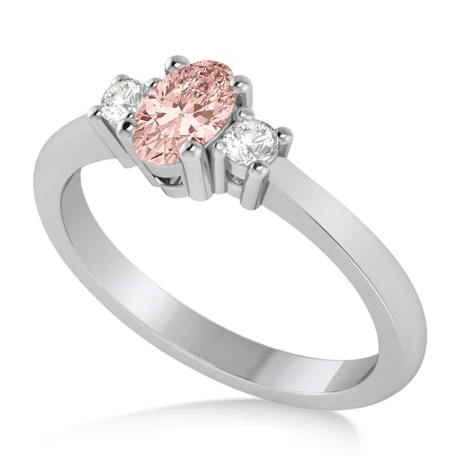 Small Oval Morganite & Diamond Three-Stone Engagement Ring 14k White Gold (0.60ct)