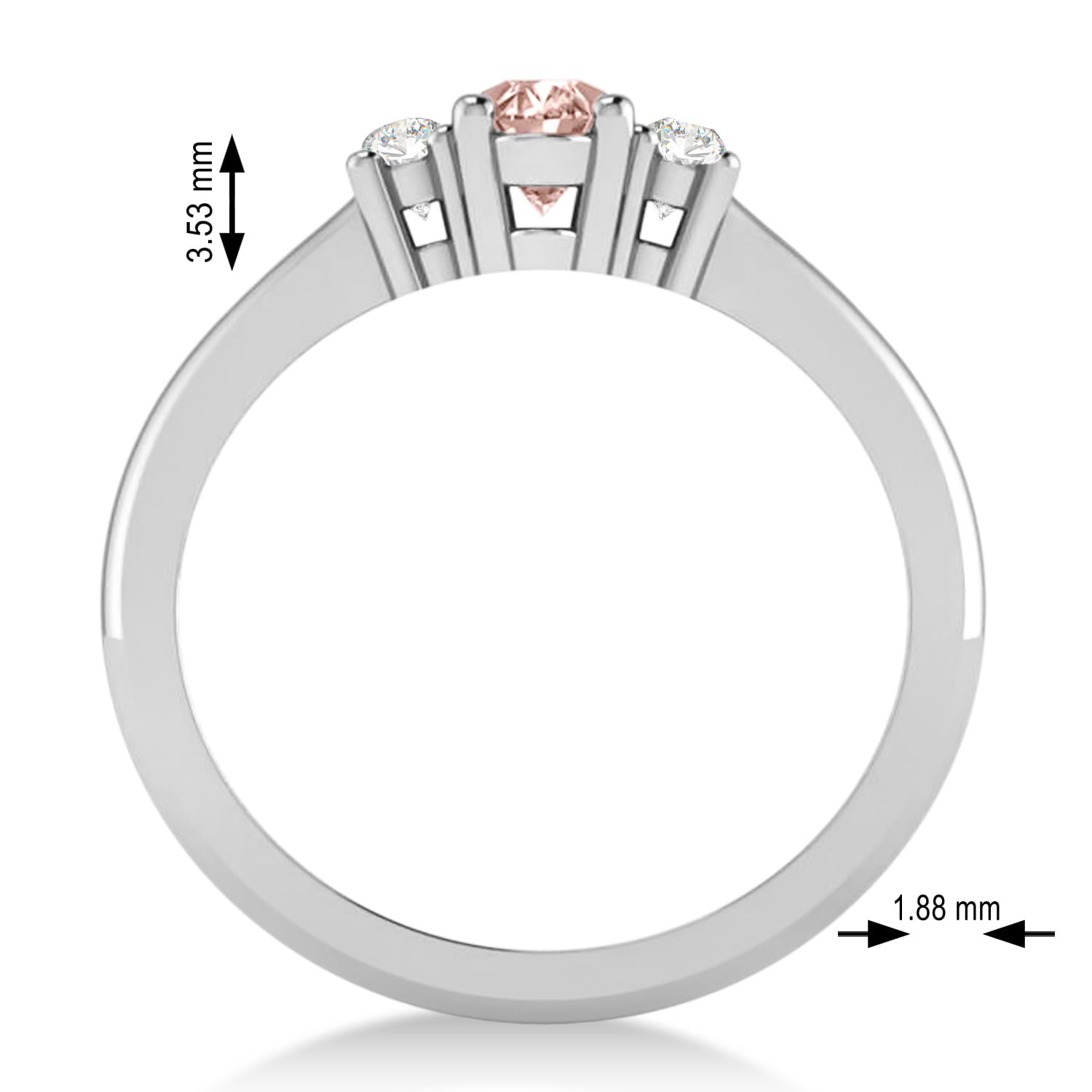 Small Oval Morganite & Diamond Three-Stone Engagement Ring 14k White Gold (0.60ct)