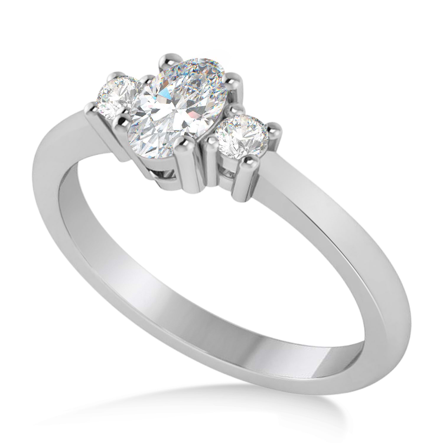 Small Oval Moissanite & Diamond Three-Stone Engagement Ring 14k White Gold (0.60ct)