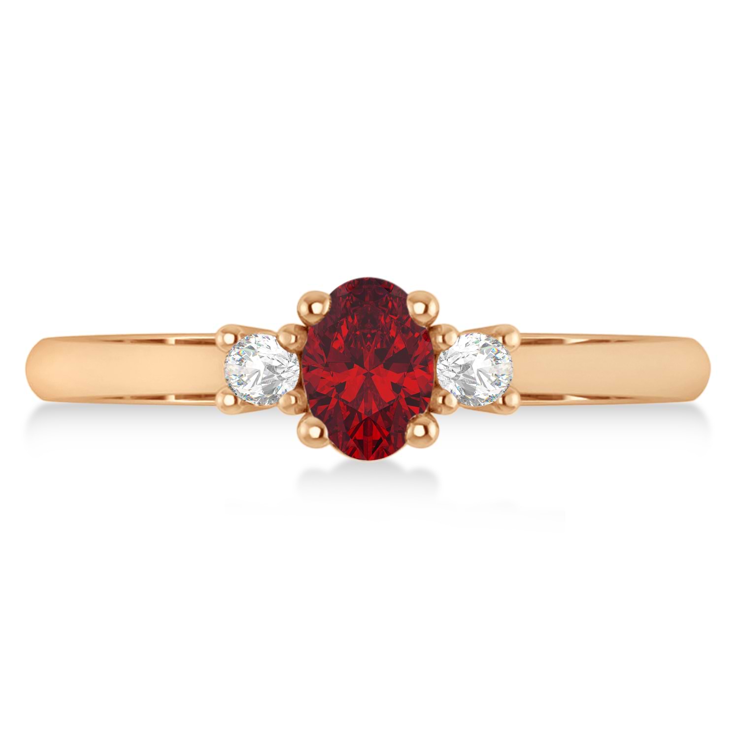Small Oval Ruby & Diamond Three-Stone Engagement Ring 14k Rose Gold (0.60ct)