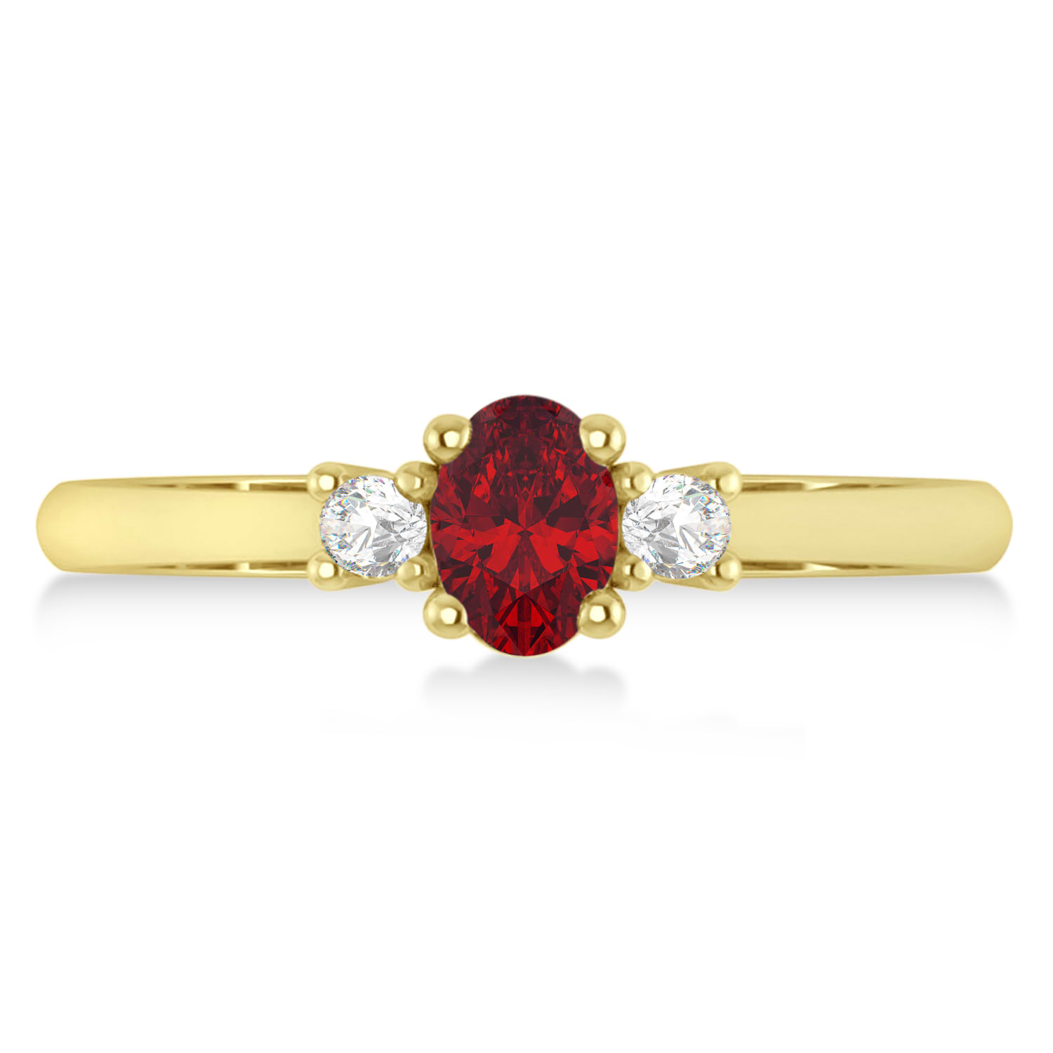 Small Oval Ruby & Diamond Three-Stone Engagement Ring 14k Yellow Gold (0.60ct)