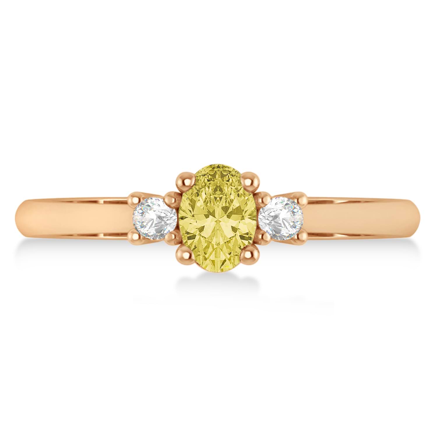 Small Oval Yellow & White Diamond Three-Stone Engagement Ring 14k Rose Gold (0.60ct)