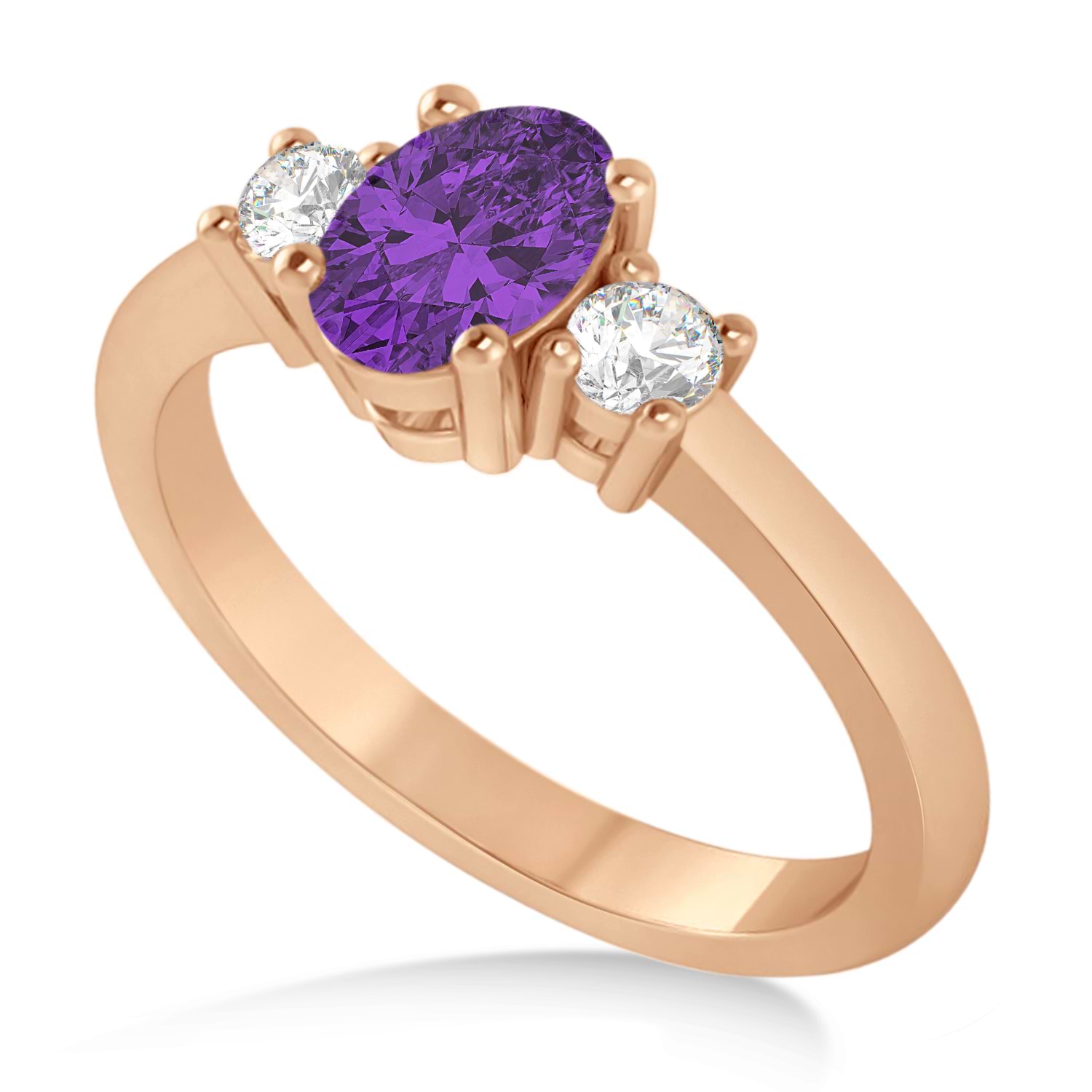 Oval Amethyst & Diamond Three-Stone Engagement Ring 14k Rose Gold (1.20ct)