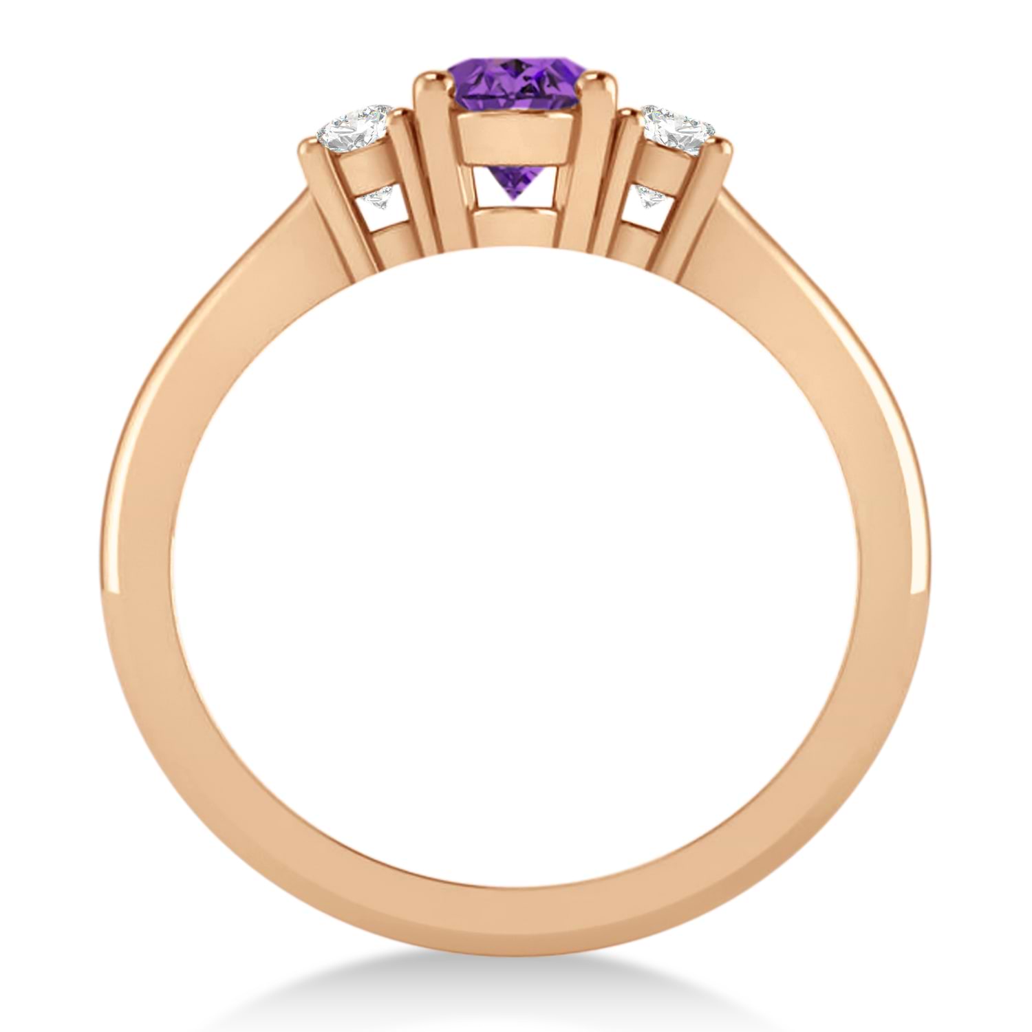 Oval Amethyst & Diamond Three-Stone Engagement Ring 14k Rose Gold (1.20ct)