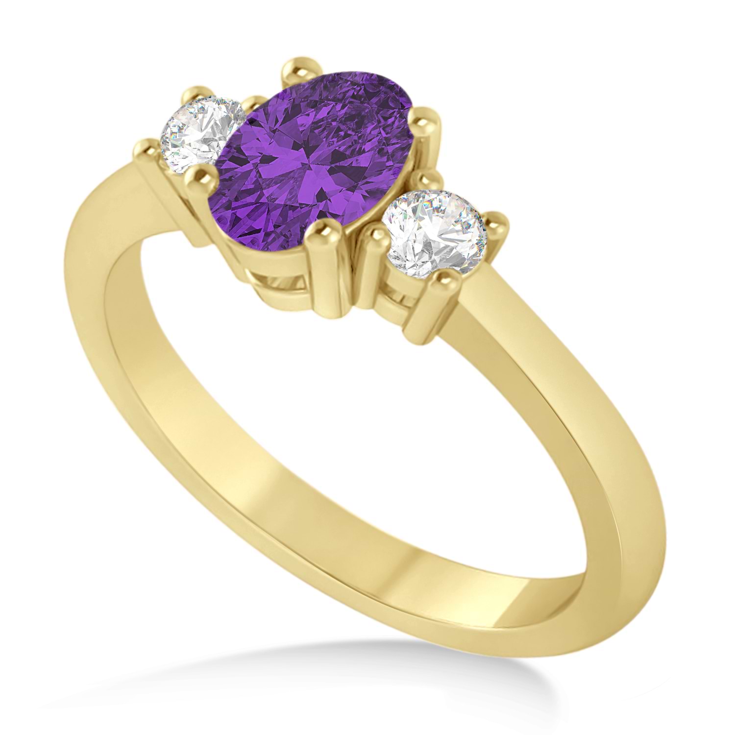 Oval Amethyst & Diamond Three-Stone Engagement Ring 14k Yellow Gold (1.20ct)