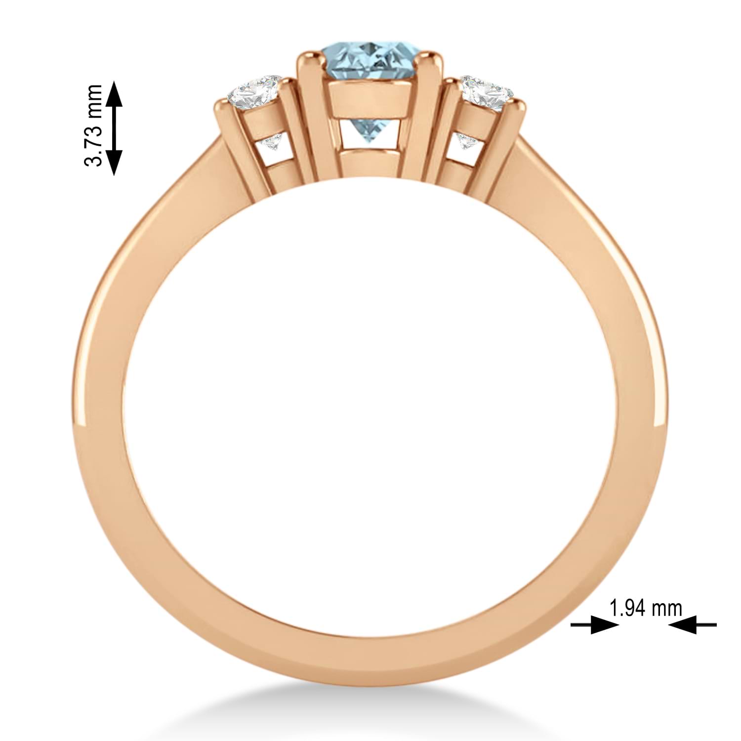 Oval Aquamarine & Diamond Three-Stone Engagement Ring 14k Rose Gold (1.20ct)