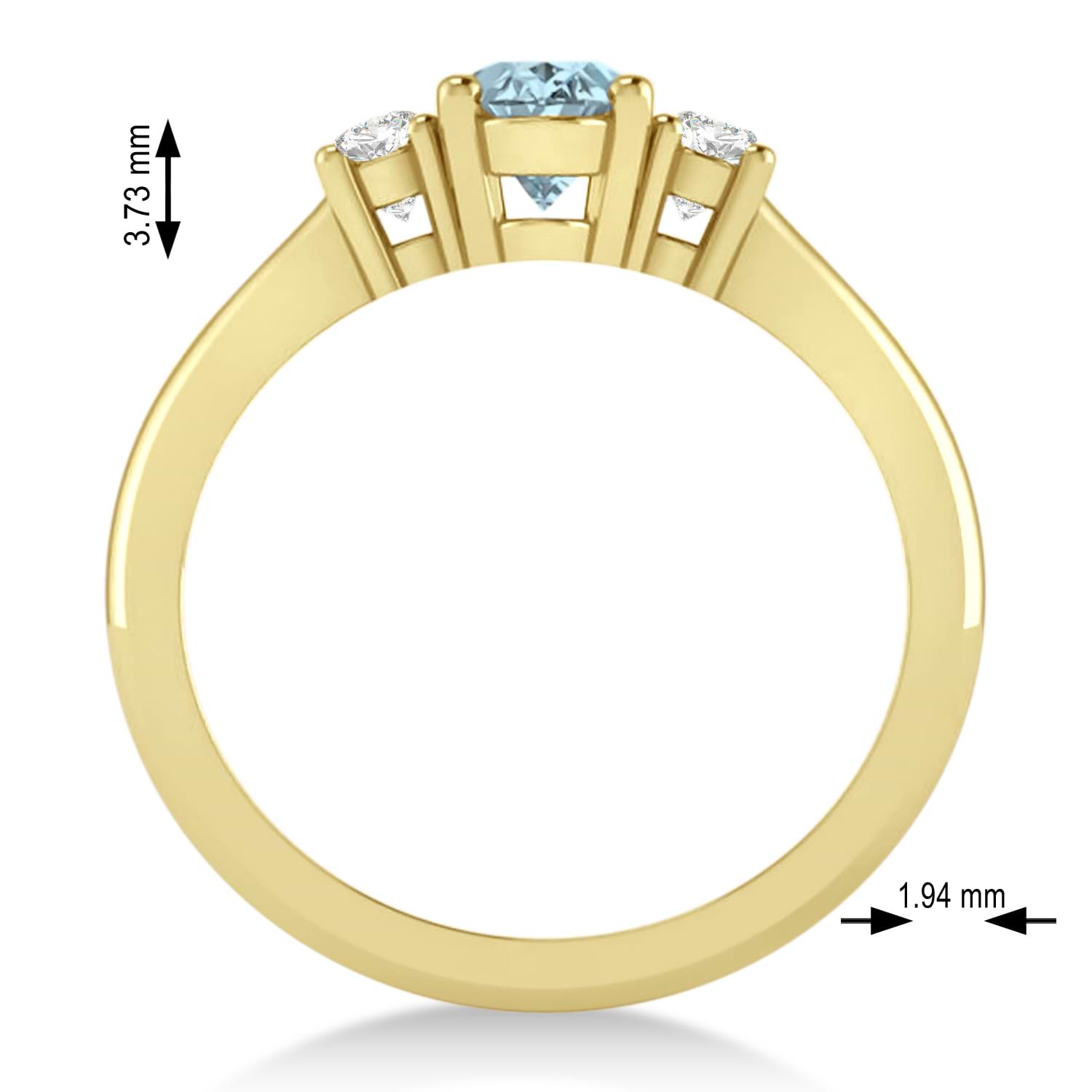 Oval Aquamarine & Diamond Three-Stone Engagement Ring 14k Yellow Gold (1.20ct)
