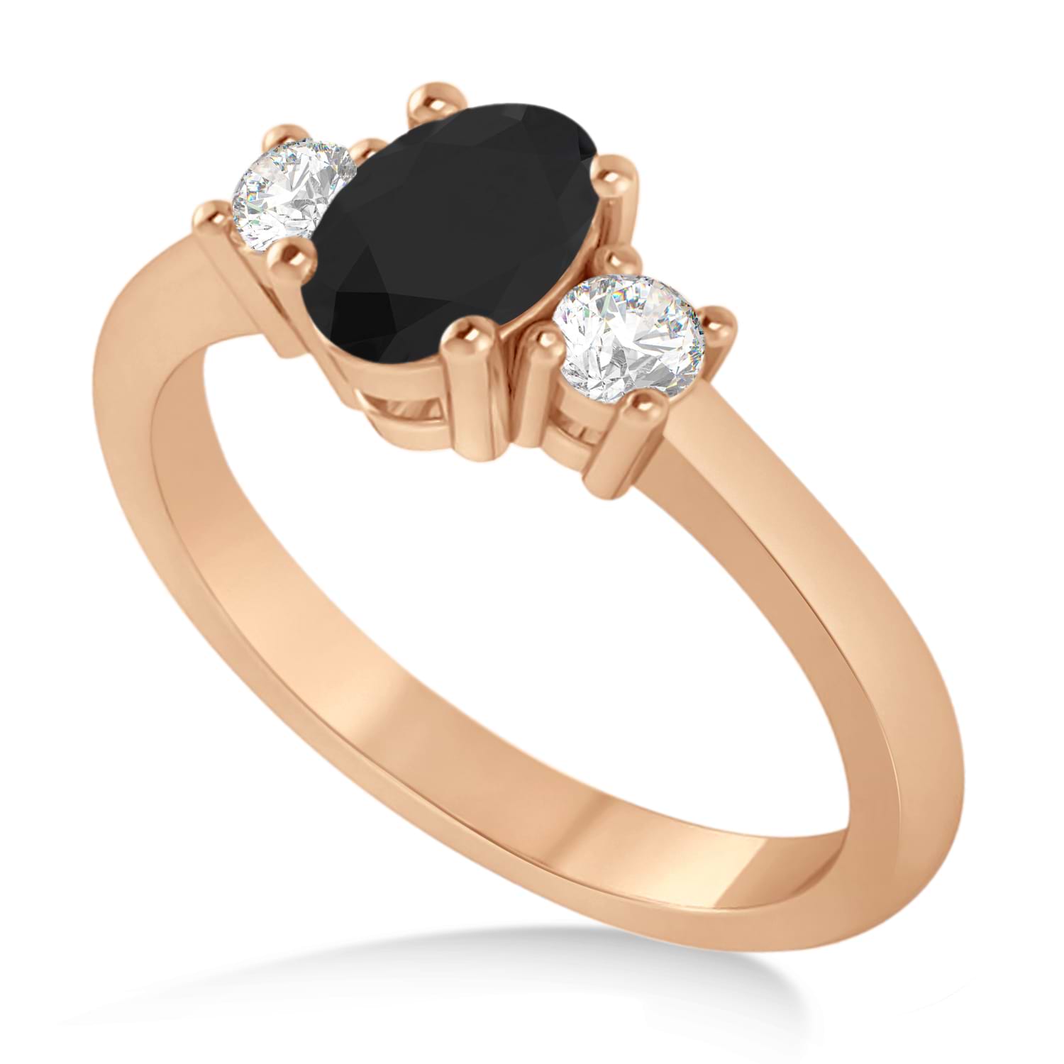 Oval Black & White Diamond Three-Stone Engagement Ring 14k Rose Gold (1.20ct)