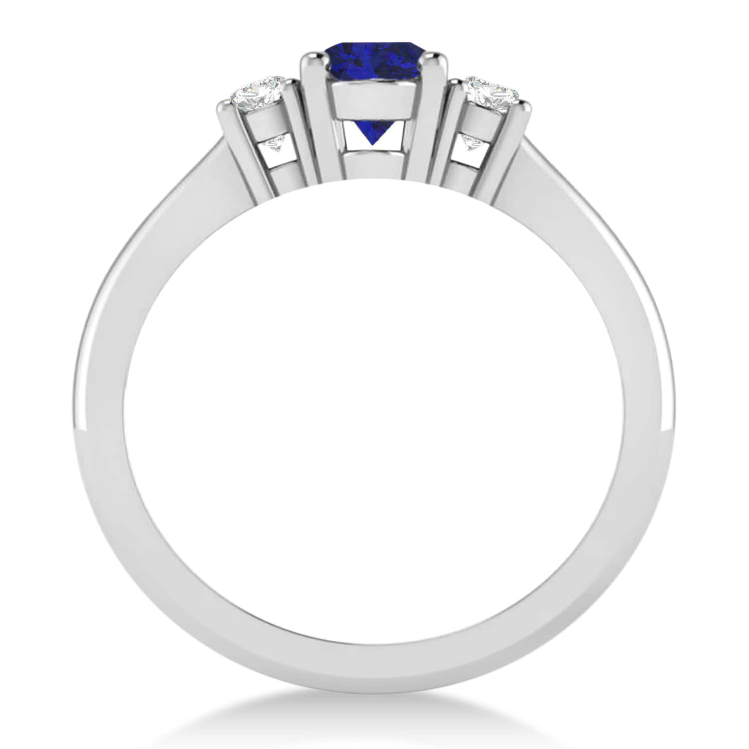 Oval Blue Sapphire & Diamond Three-Stone Engagement Ring 14k White Gold (1.20ct)