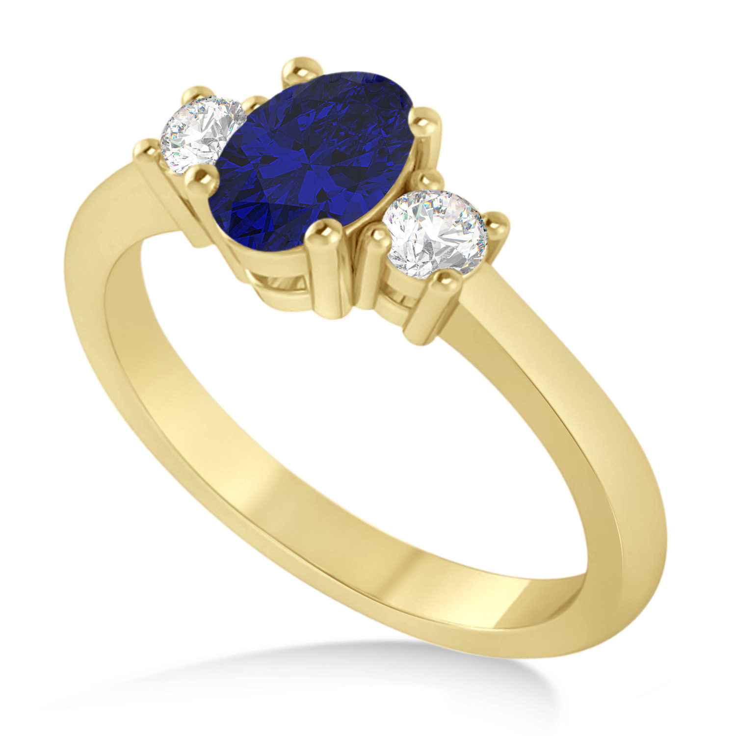 Oval Blue Sapphire & Diamond Three-Stone Engagement Ring 14k Yellow Gold (1.20ct)