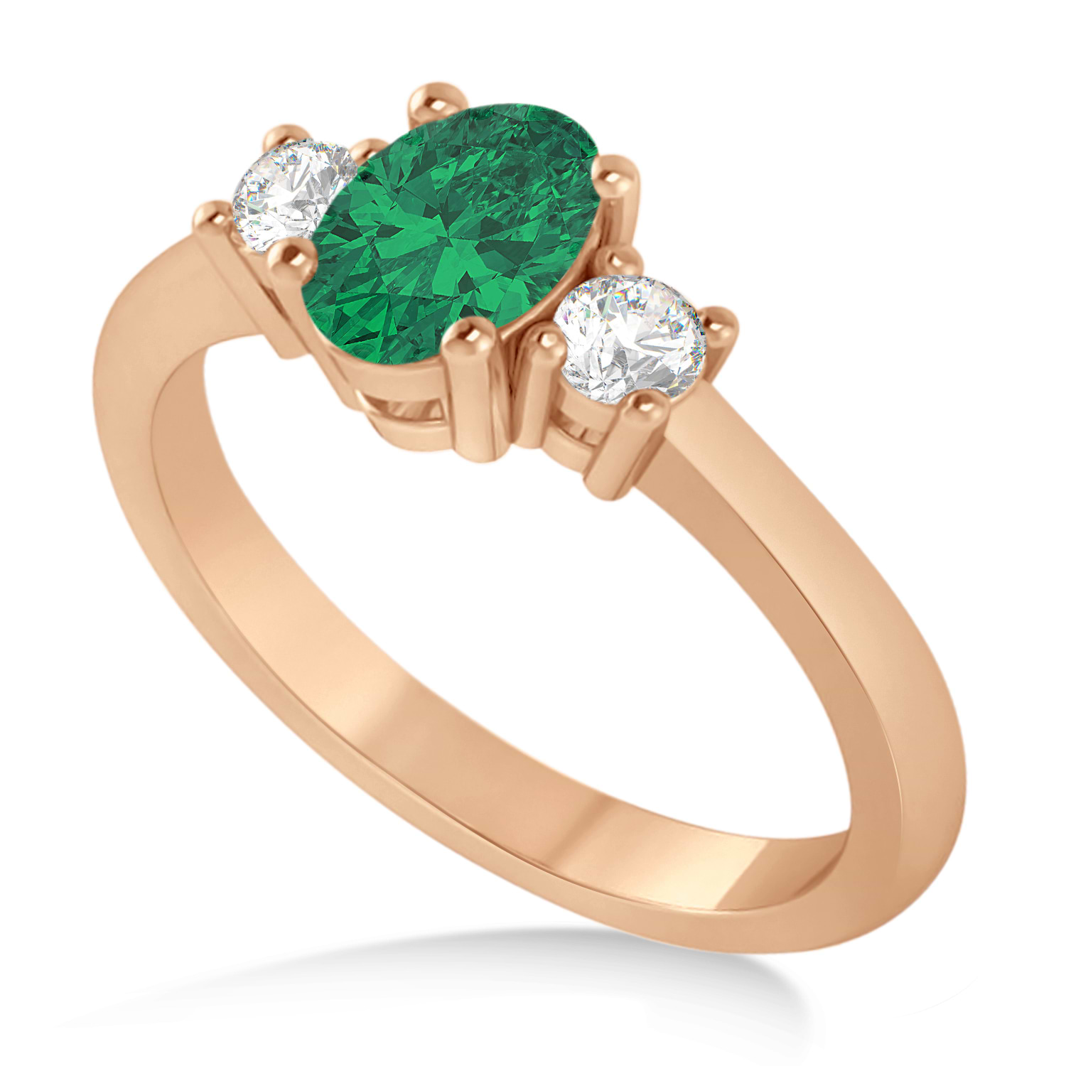 Oval Emerald & Diamond Three-Stone Engagement Ring 14k Rose Gold (1.20ct)