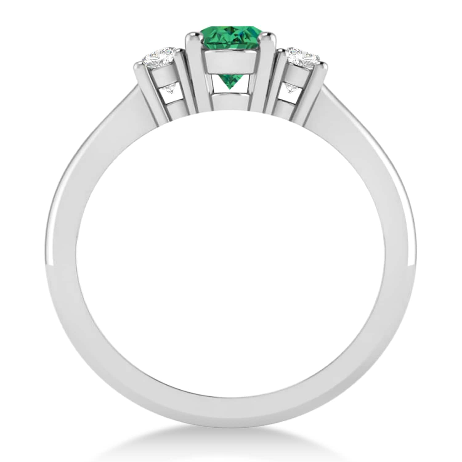 Oval Emerald & Diamond Three-Stone Engagement Ring 14k White Gold (1.20ct)