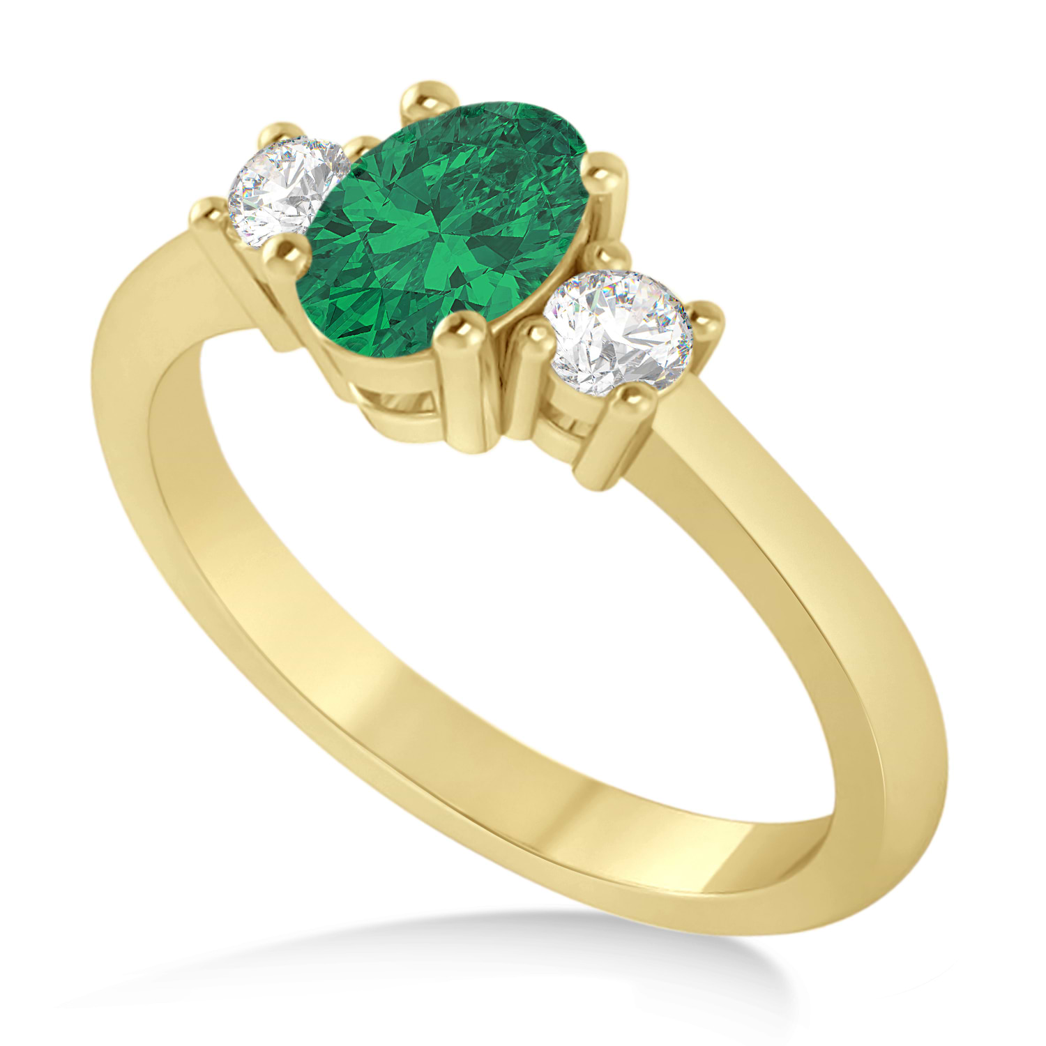 Oval Emerald & Diamond Three-Stone Engagement Ring 14k Yellow Gold 1 ...