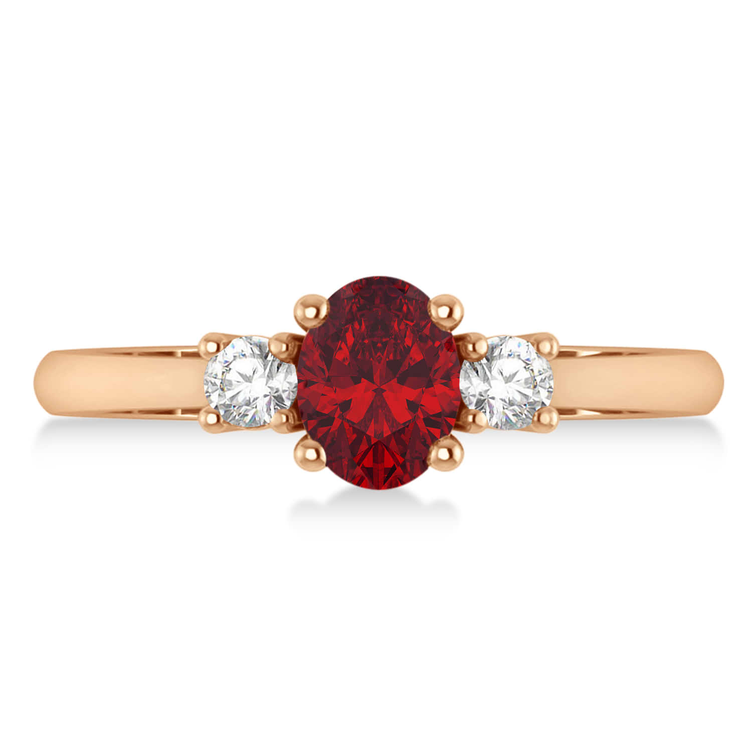 Oval Ruby & Diamond Three-Stone Engagement Ring 14k Rose Gold (1.20ct)