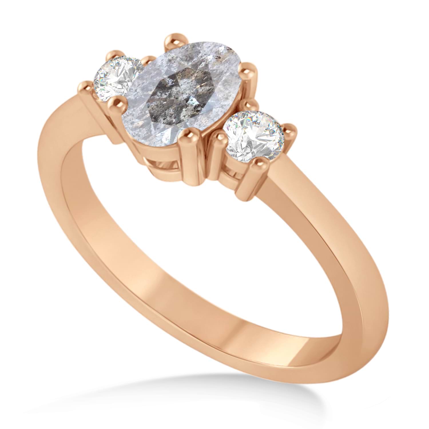 Oval Salt & Pepper & White Diamond Three-Stone Engagement Ring 14k Rose Gold (1.20ct)