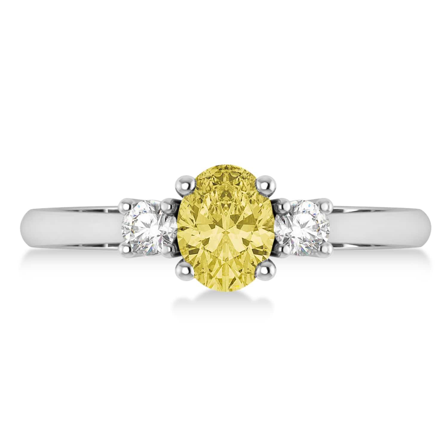 Oval Yellow & White Diamond Three-Stone Engagement Ring 14k White Gold (1.20ct)