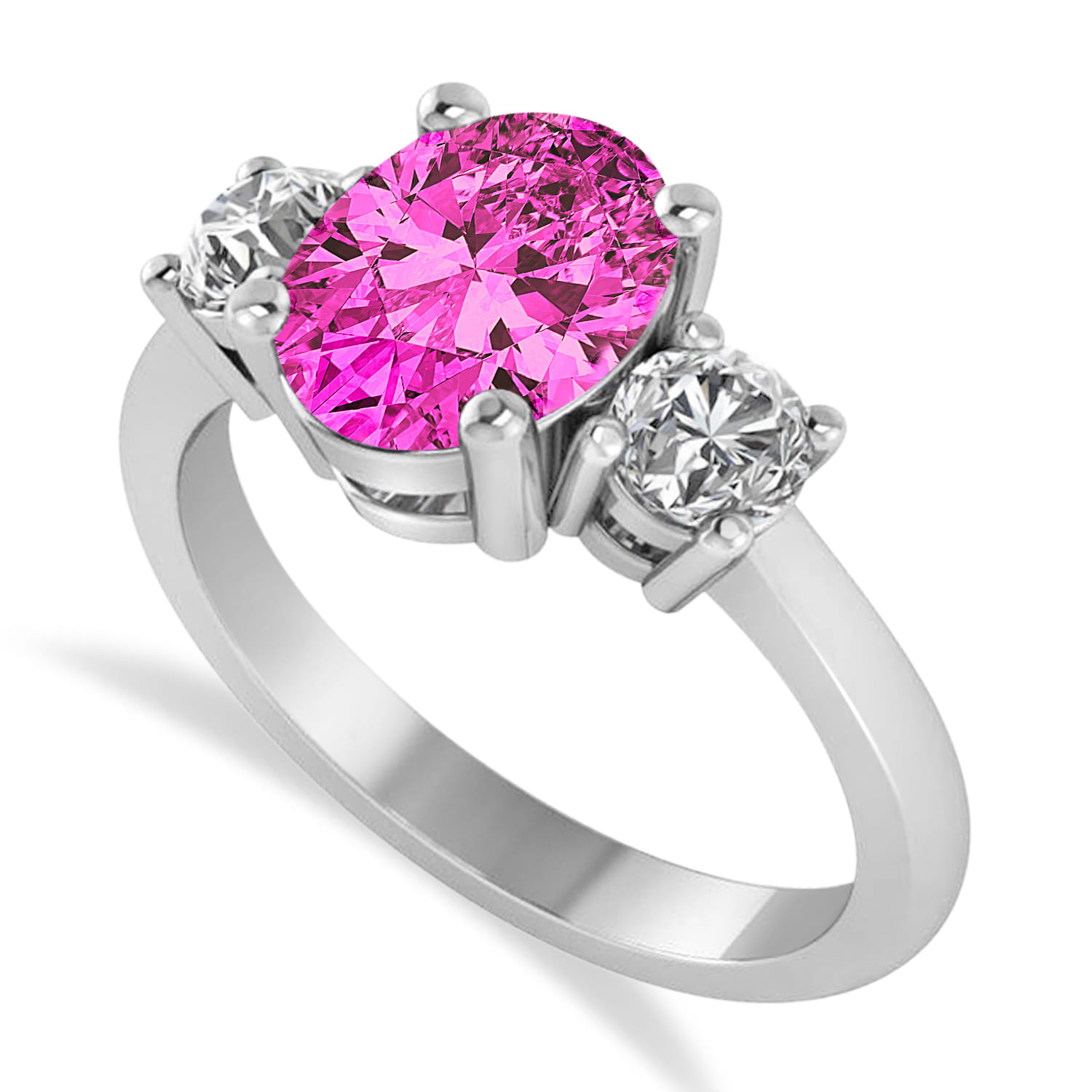 Oval & Round 3-Stone Pink Topaz & Diamond Engagement Ring 14k White Gold (3.00ct)