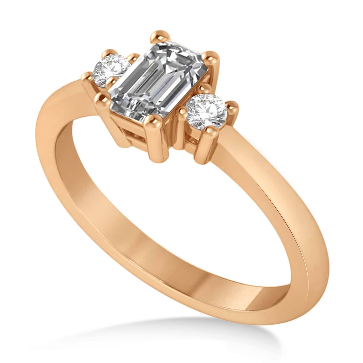 Emerald Diamond Three-Stone Engagement Ring 14k Rose Gold (0.60ct)