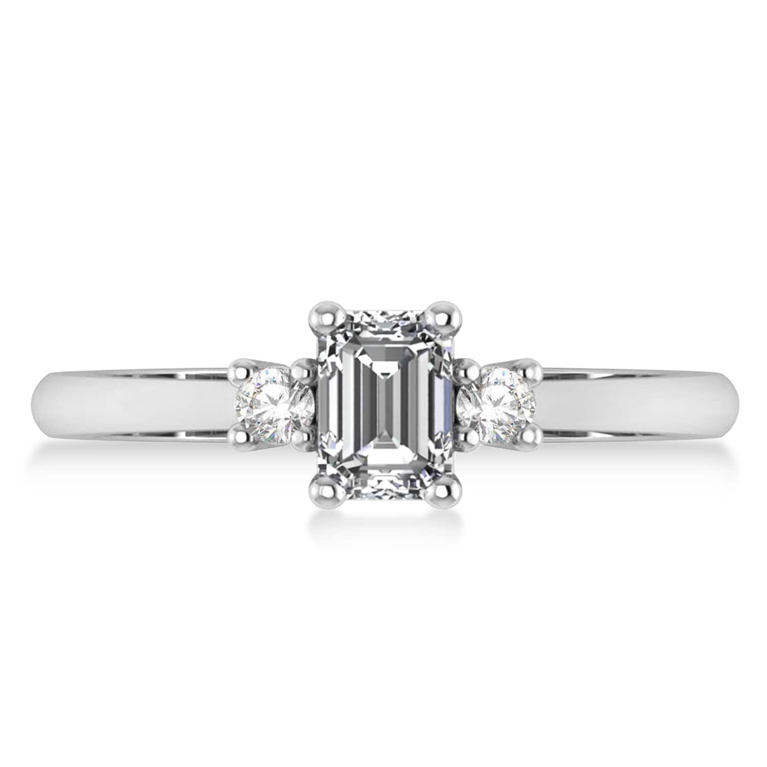 Emerald Diamond Three-Stone Engagement Ring 14k White Gold (0.60ct)