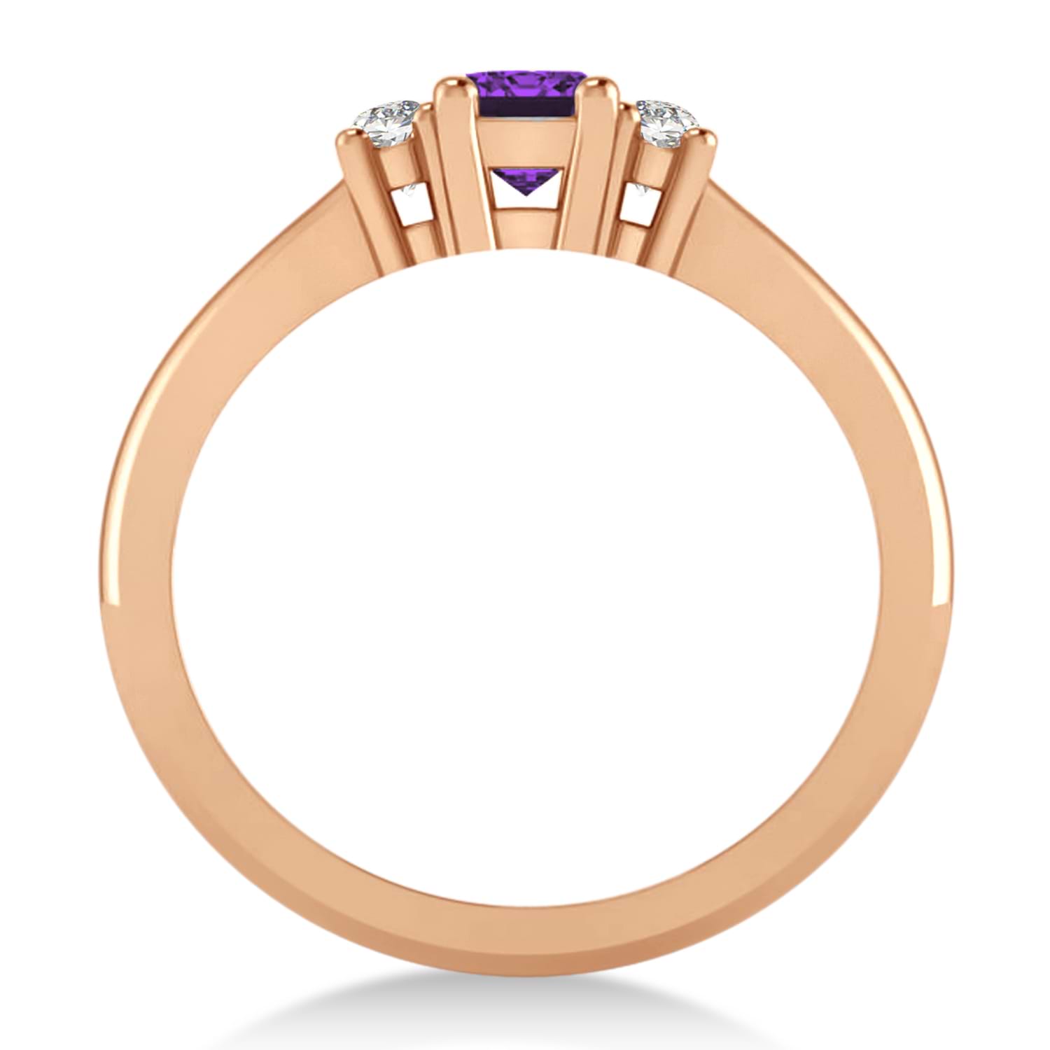 Emerald Amethyst & Diamond Three-Stone Engagement Ring 14k Rose Gold (0.60ct)