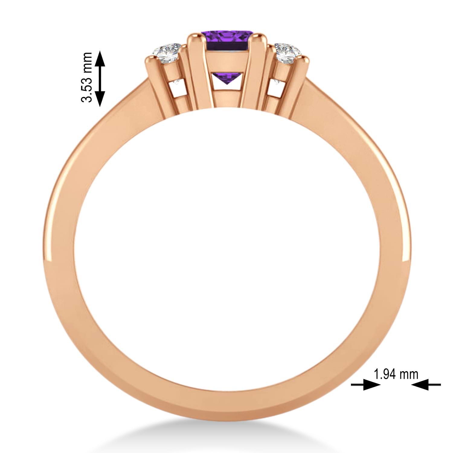 Emerald Amethyst & Diamond Three-Stone Engagement Ring 14k Rose Gold (0.60ct)