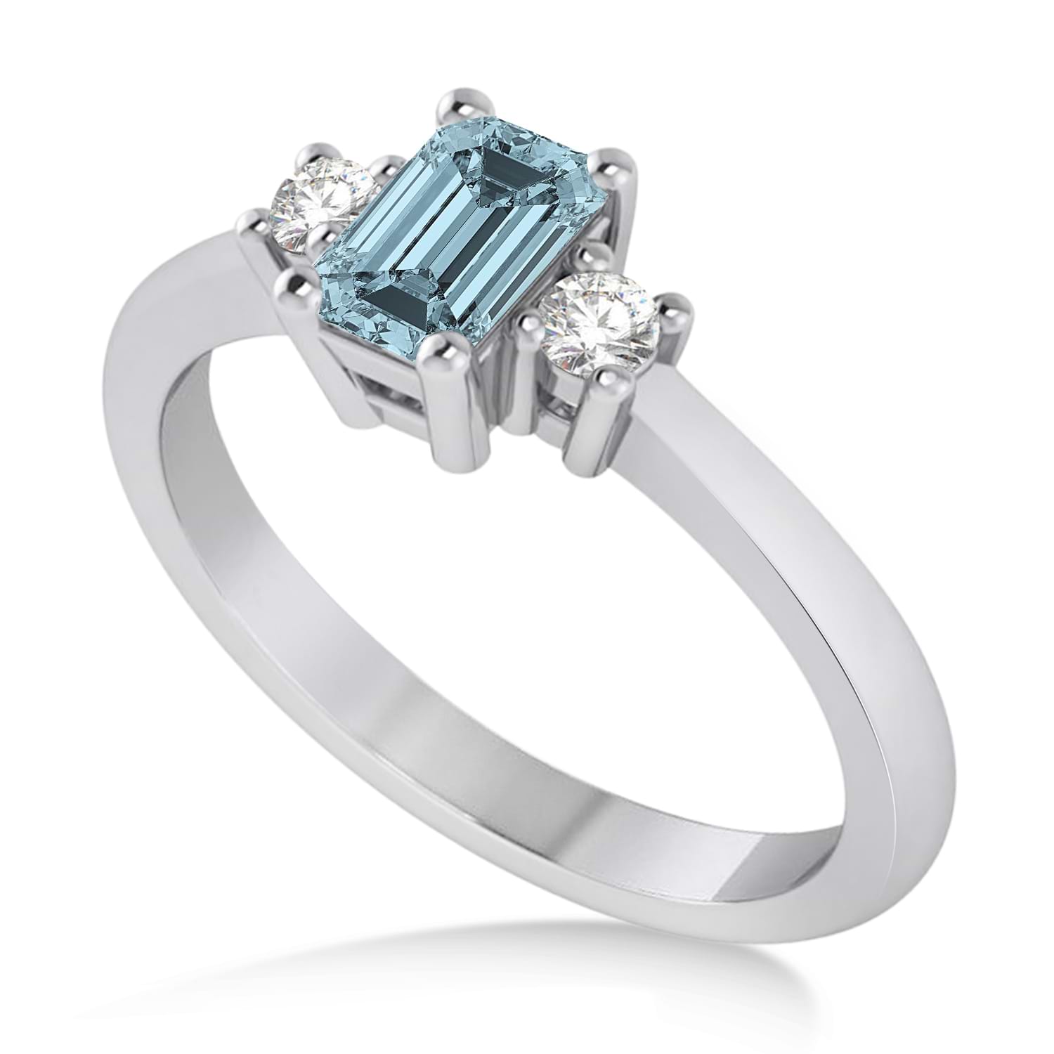 Emerald Aquamarine & Diamond Three-Stone Engagement Ring 14k White Gold (0.60ct)